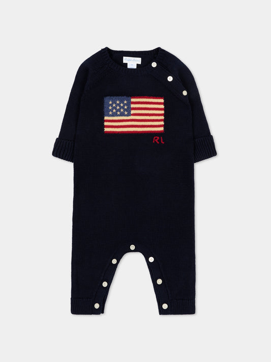 Tutina blu per neonato con bandiera,Ralph Lauren Kids,973131003