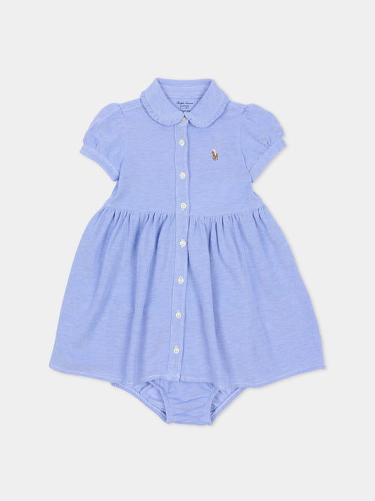 Vestito azzurro per neonata con iconico cavallino,Ralph Lauren Kids,734896002