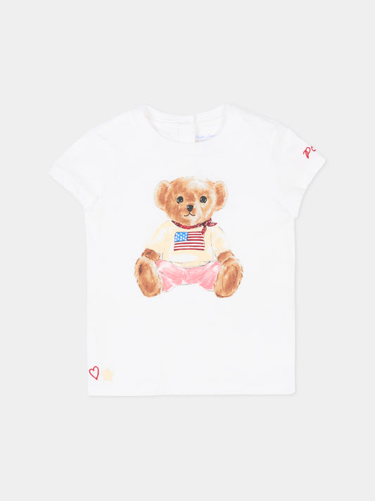 T-Shirt bianca per neonata con Polo Bear,Ralph Lauren Kids,844732001