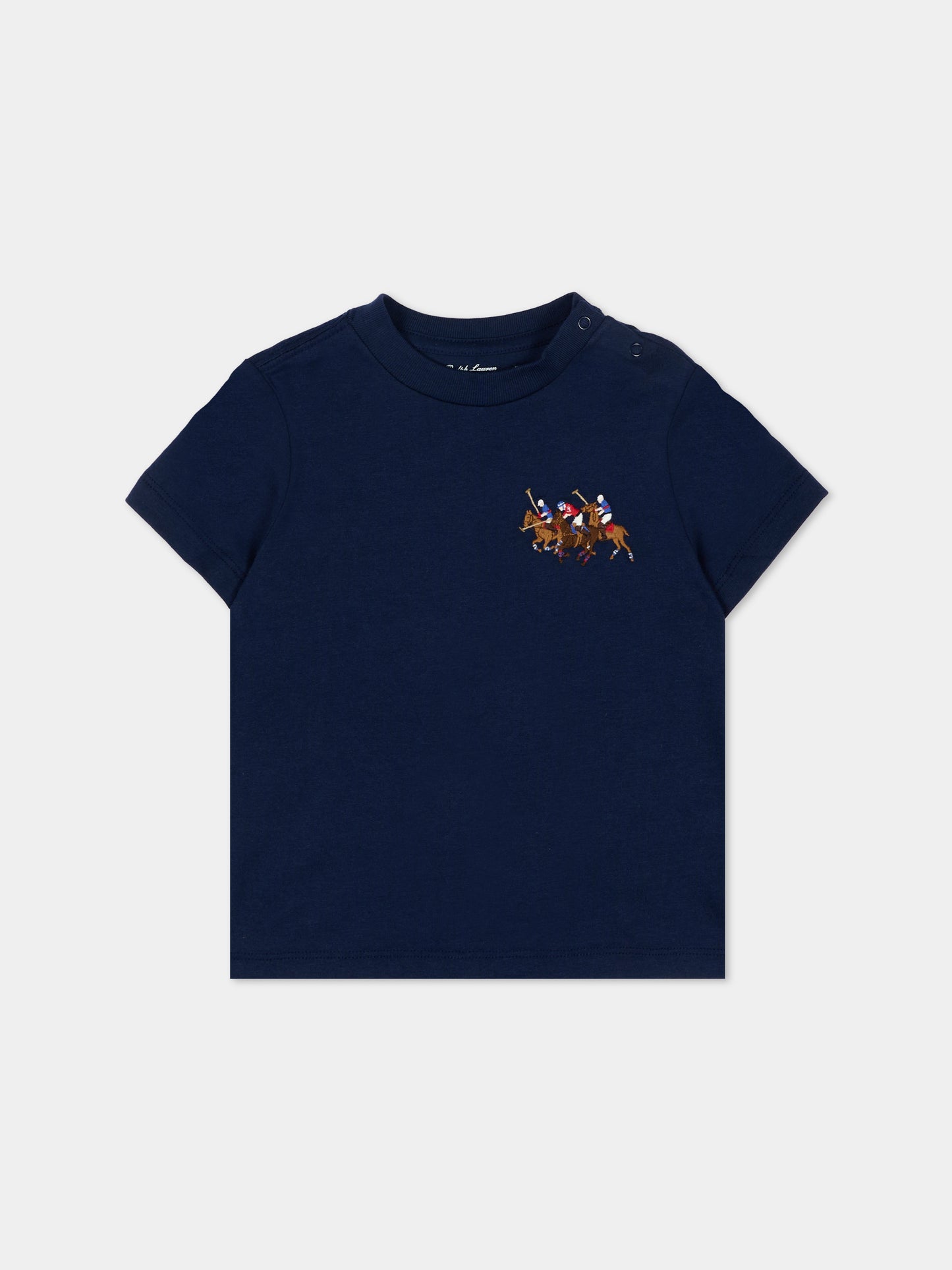 T-Shirt blu per neonato con ricamo polo,Ralph Lauren Kids,A95734001