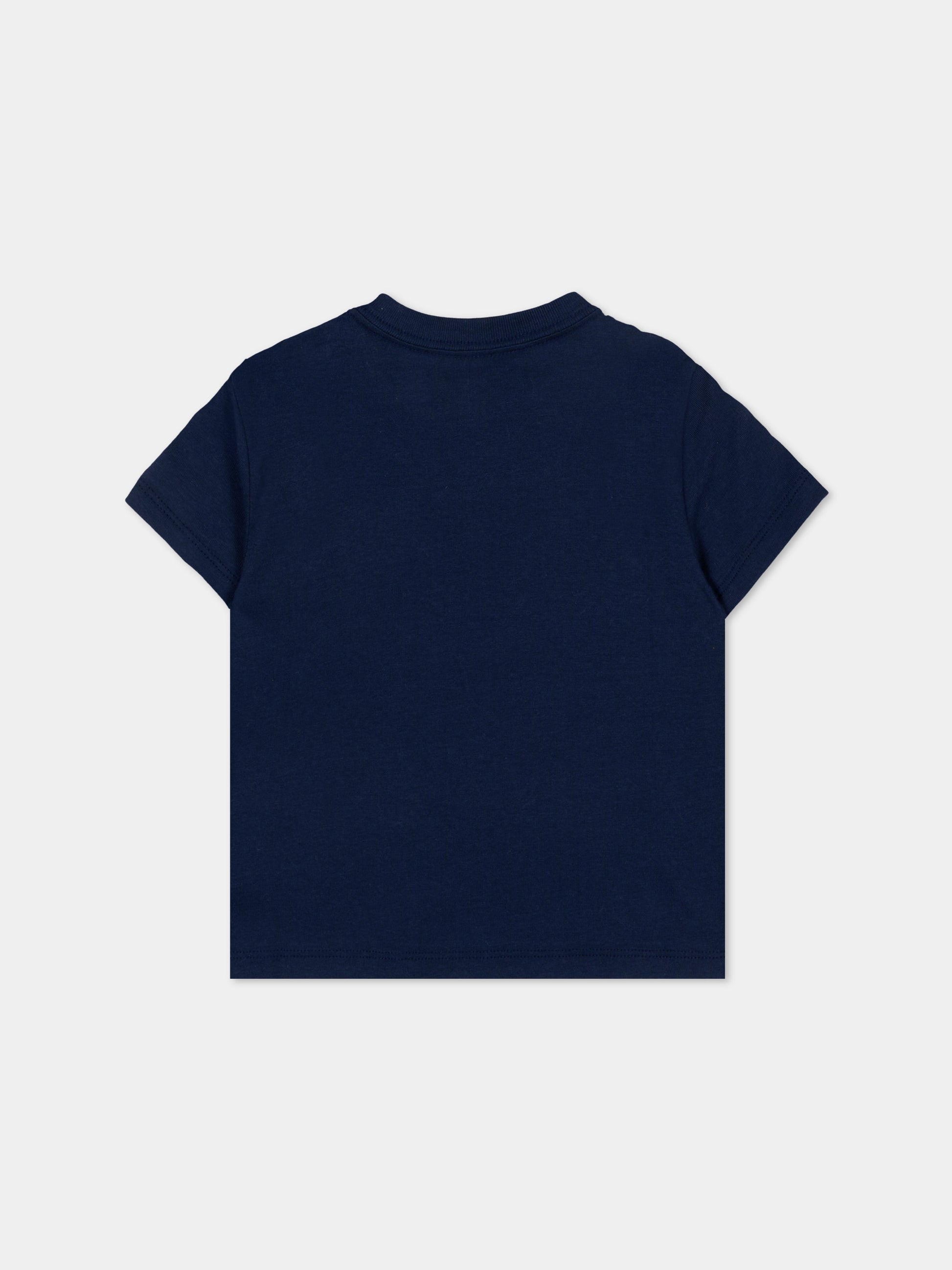 T-Shirt blu per neonato con ricamo polo,Ralph Lauren Kids,A95734001