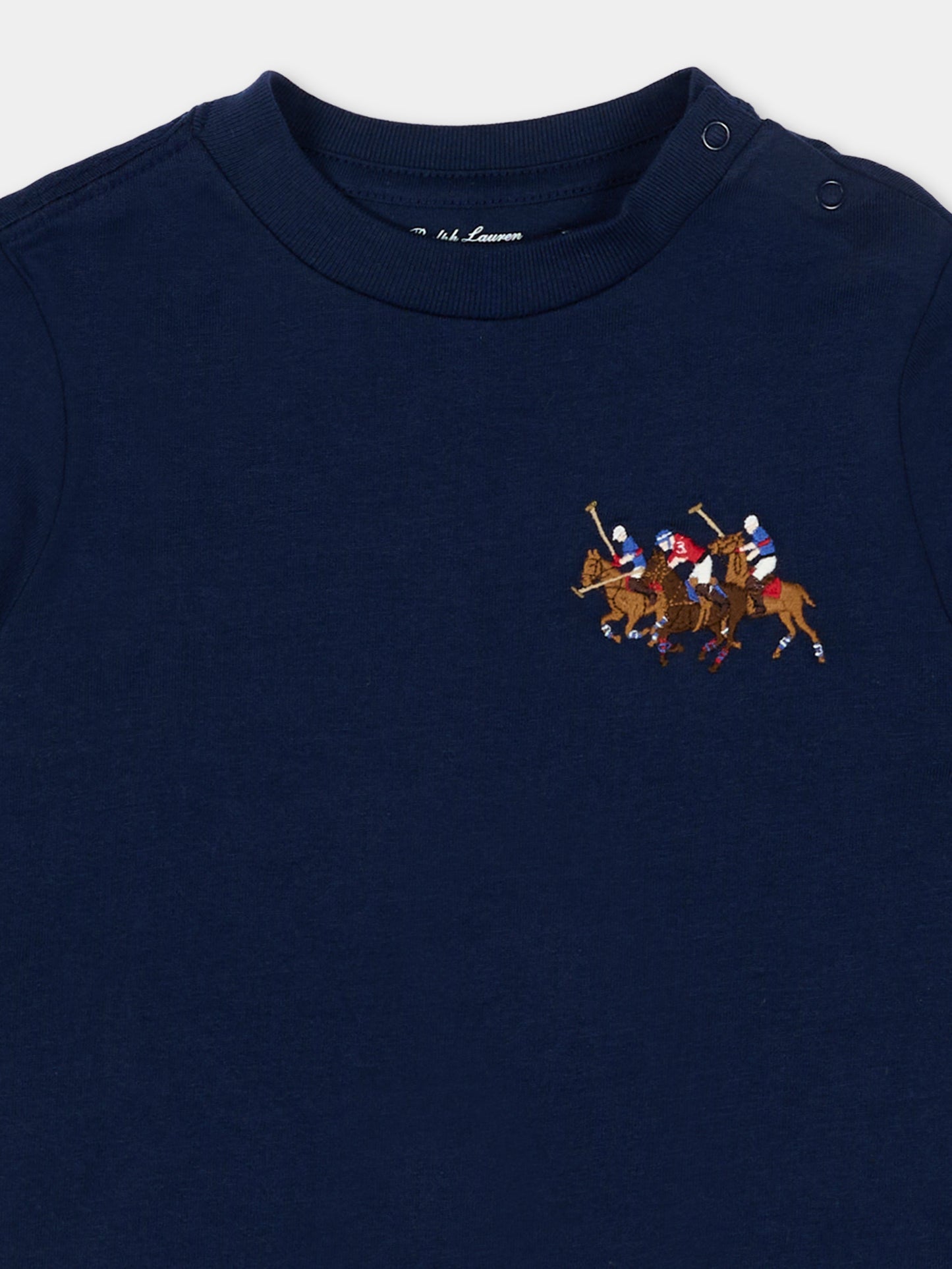 T-Shirt blu per neonato con ricamo polo,Ralph Lauren Kids,A95734001