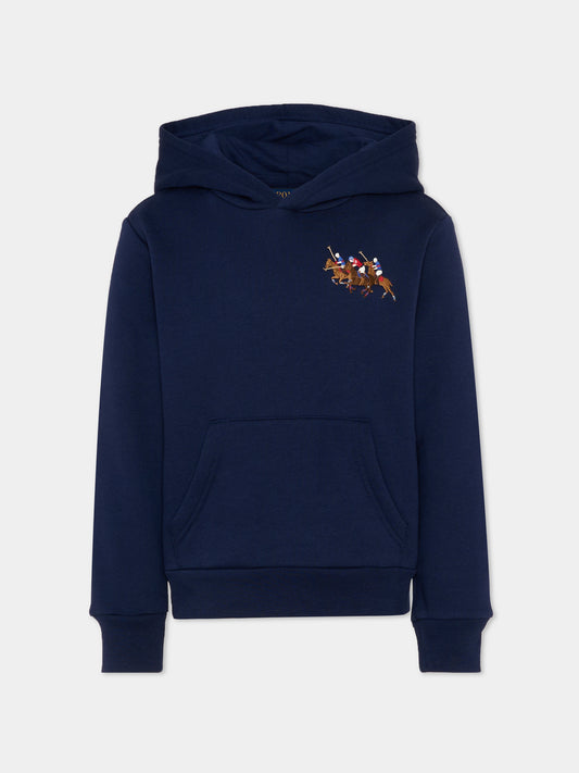 Felpa blu per bambino con ricamo polo,Ralph Lauren Kids,A95741002