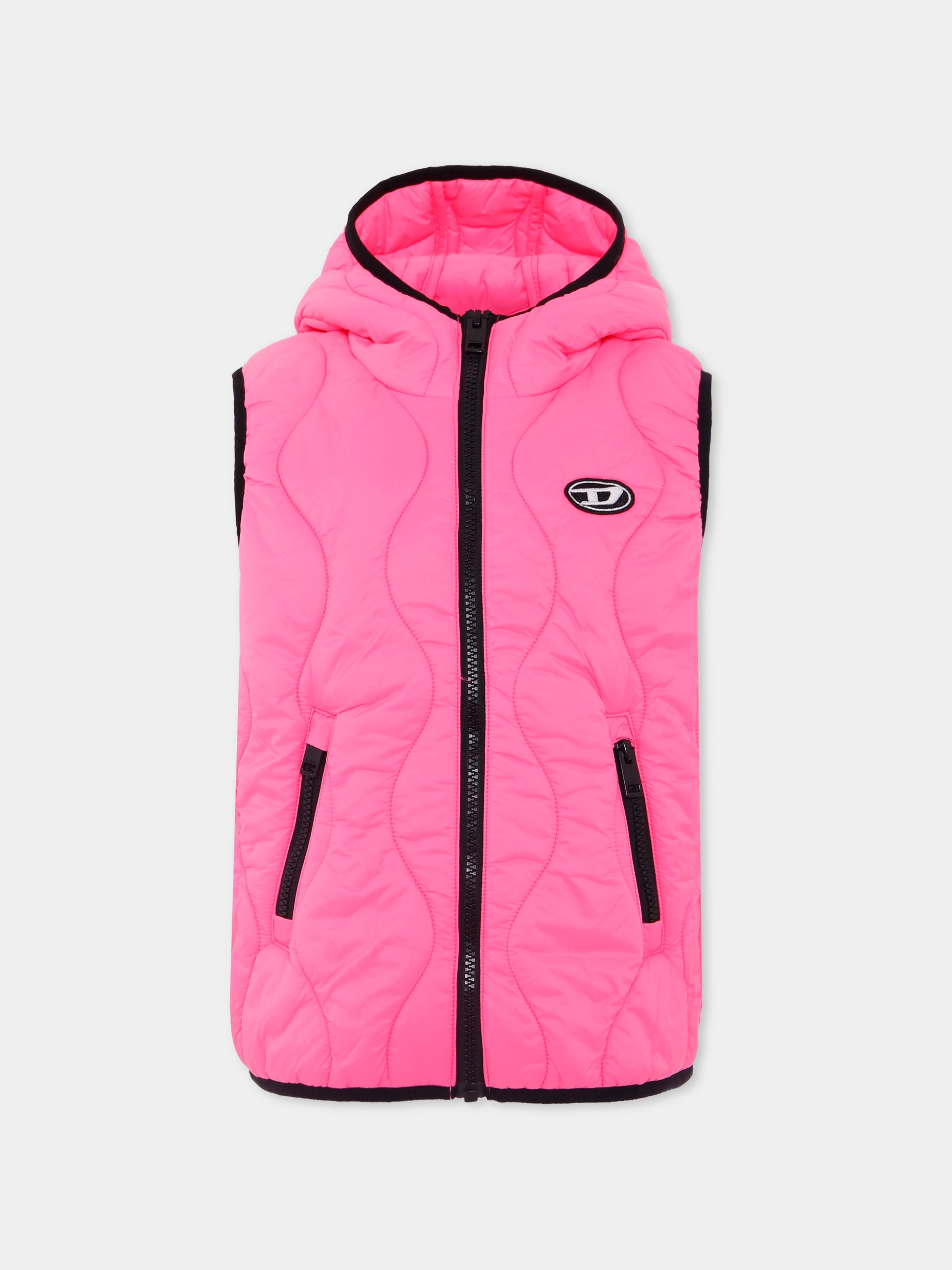 Gilet rosa fluo per bambina con logo,Diesel,J01772 KXBJ2 K306