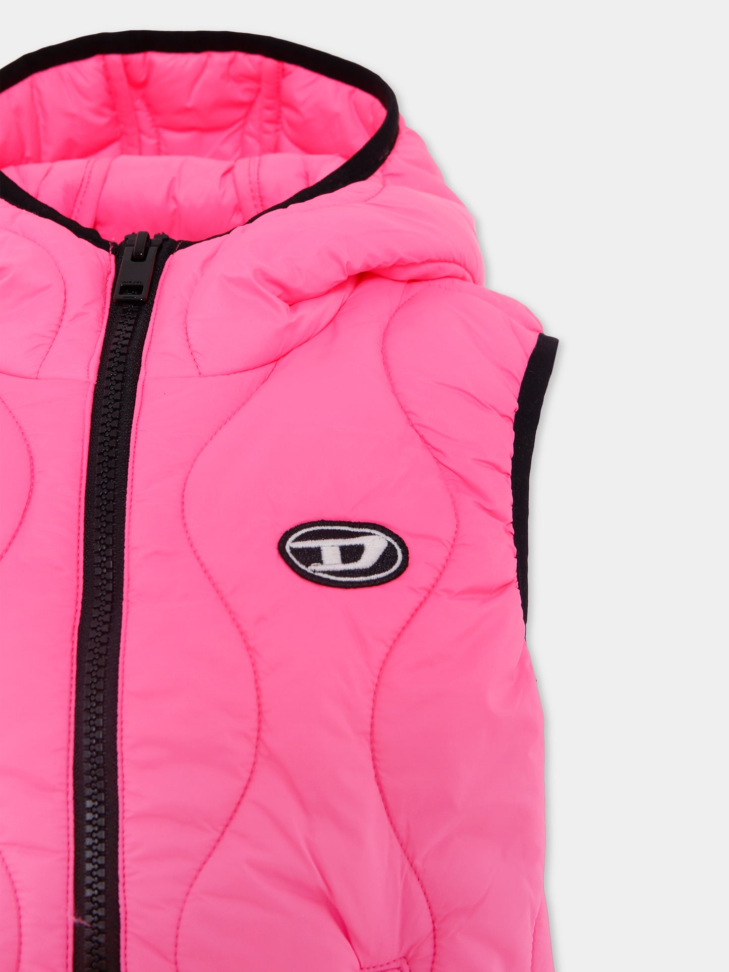 Gilet rosa fluo per bambina con logo,Diesel,J01772 KXBJ2 K306