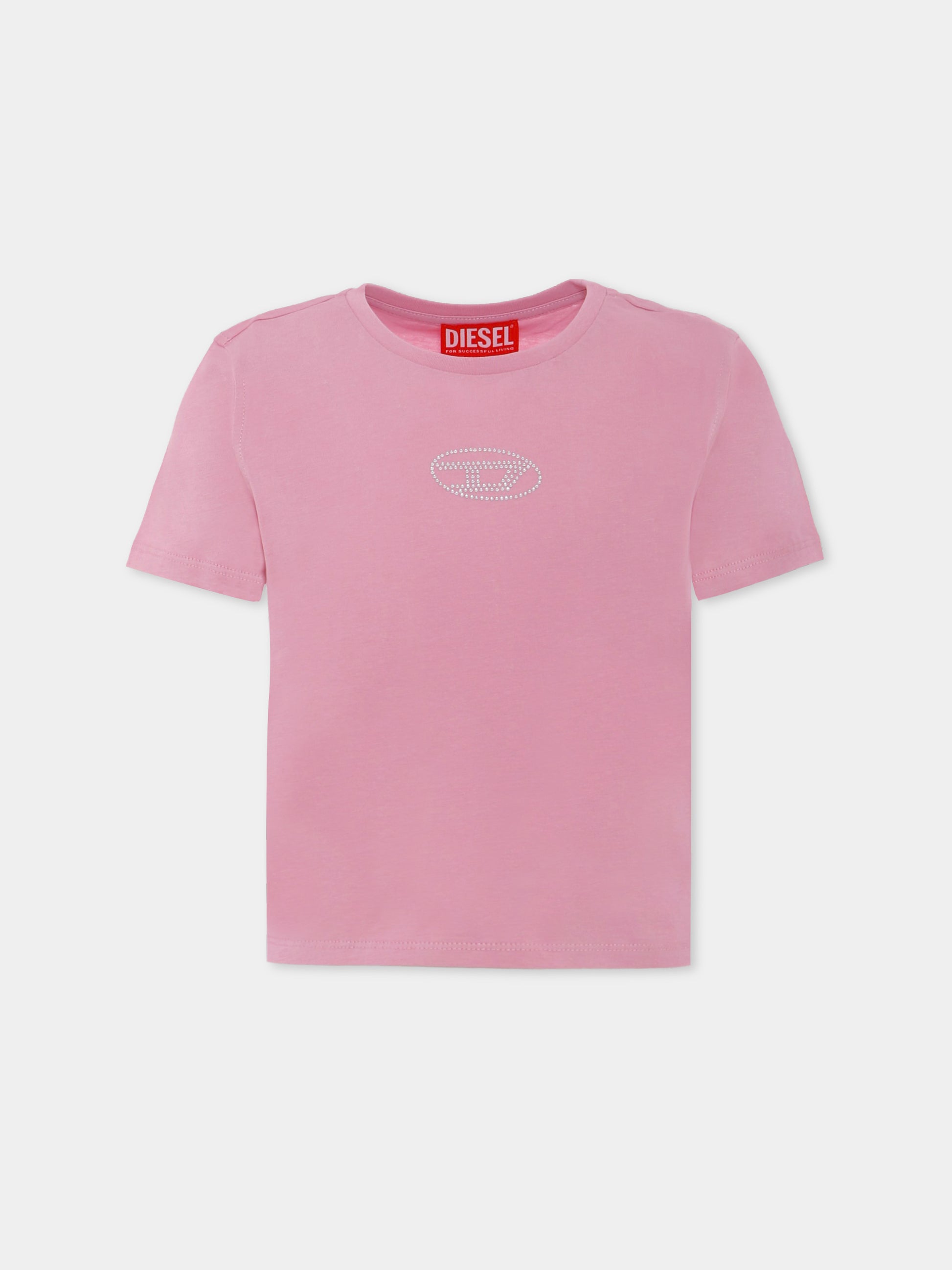 T-shirt crop rosa per bambina con logo,Diesel,J01953 KYAUN K325