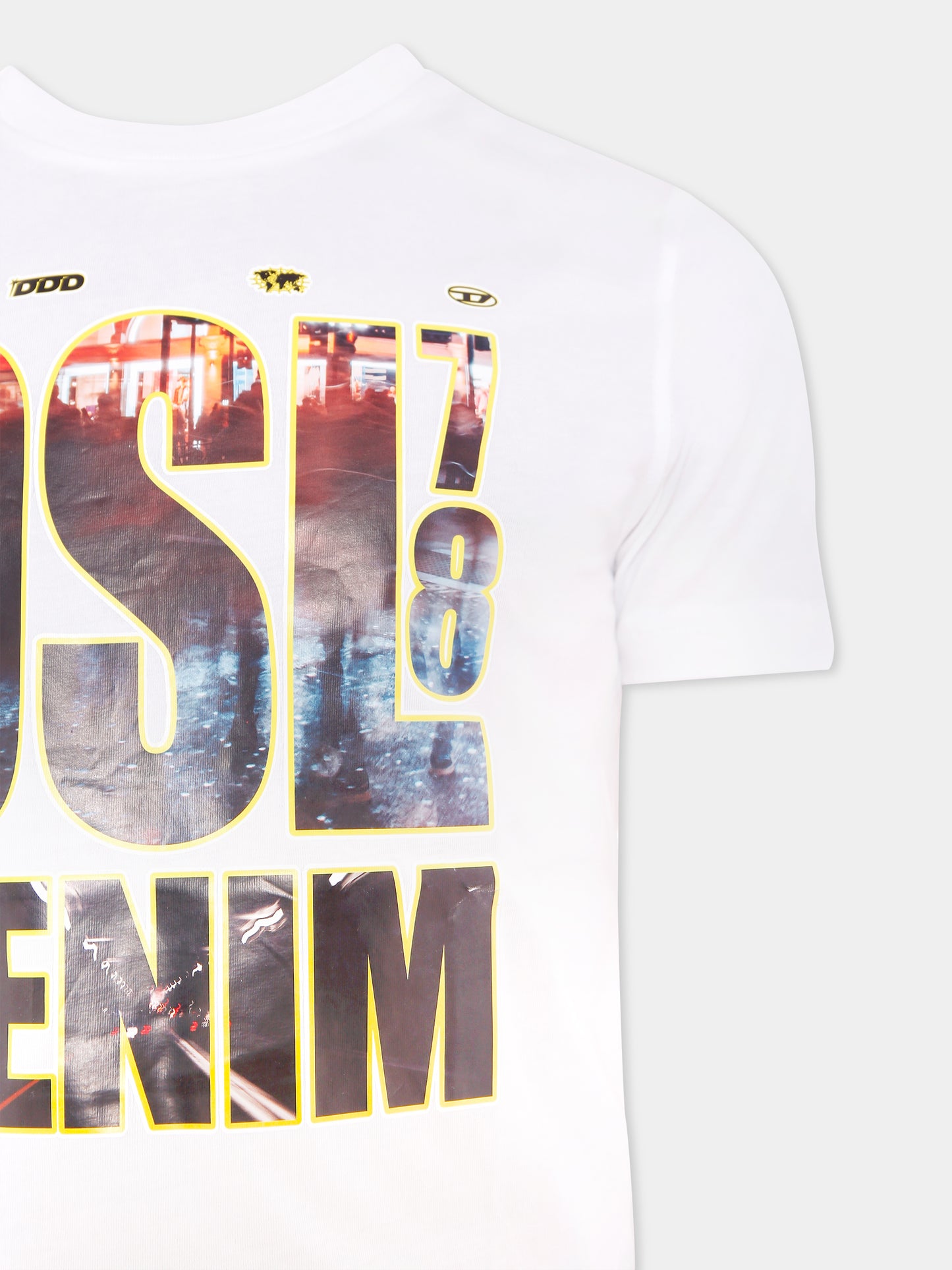 T-shirt bianca per bambino con logo Diesel 78 denim,Diesel,J01979 0CATM K100