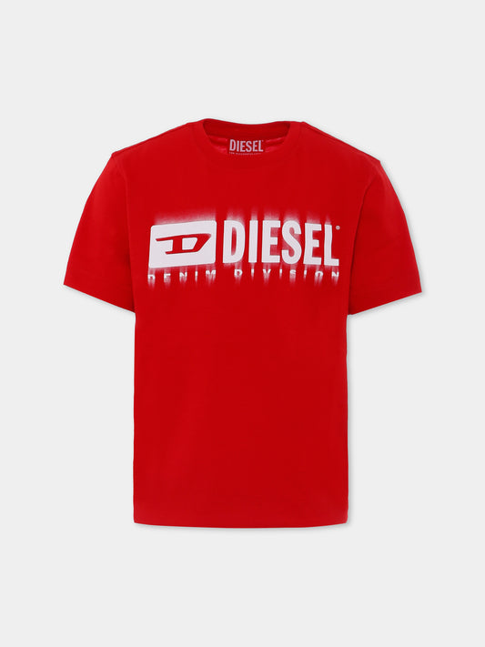 T-shirt rossa per bambino con logo,Diesel,J02033 00YI9 K457