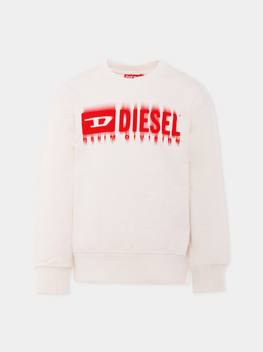 Felpa avorio per bambino con logo,Diesel,J02040 KYAVF K129