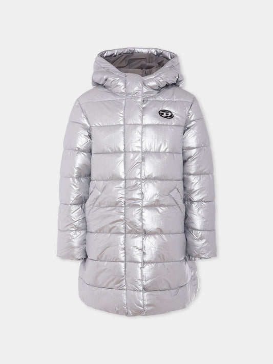 Piumino argento per bambina con logo,Diesel,J02086 KXBM9 K83I
