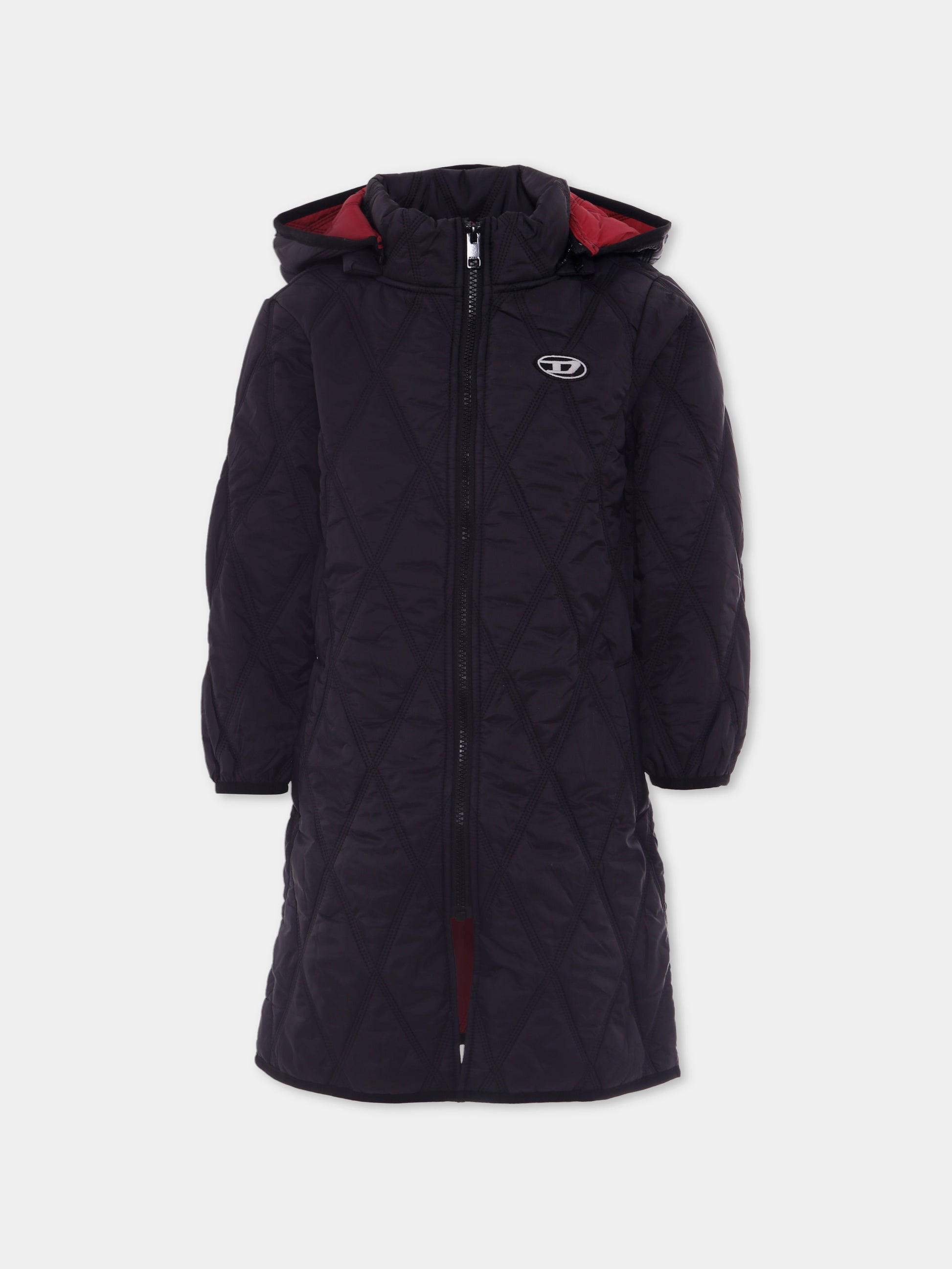 Piumino nero per bambina con logo,Diesel,J02087 KXBM0 K900