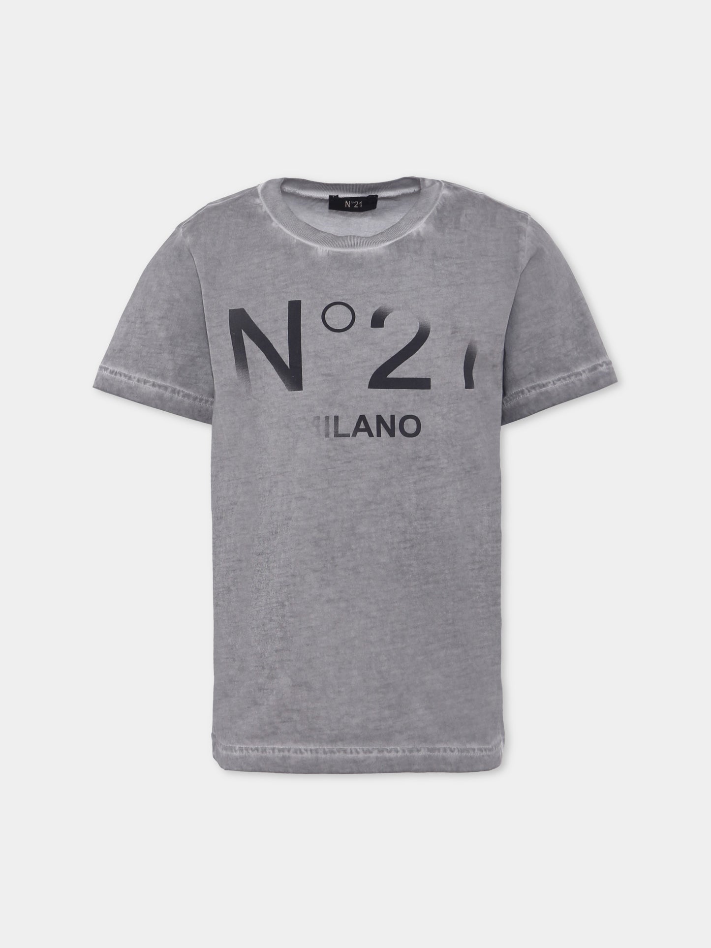 T-shirt grigia per bambino con logo,N°21 Kids,N21943 N0376 0N924