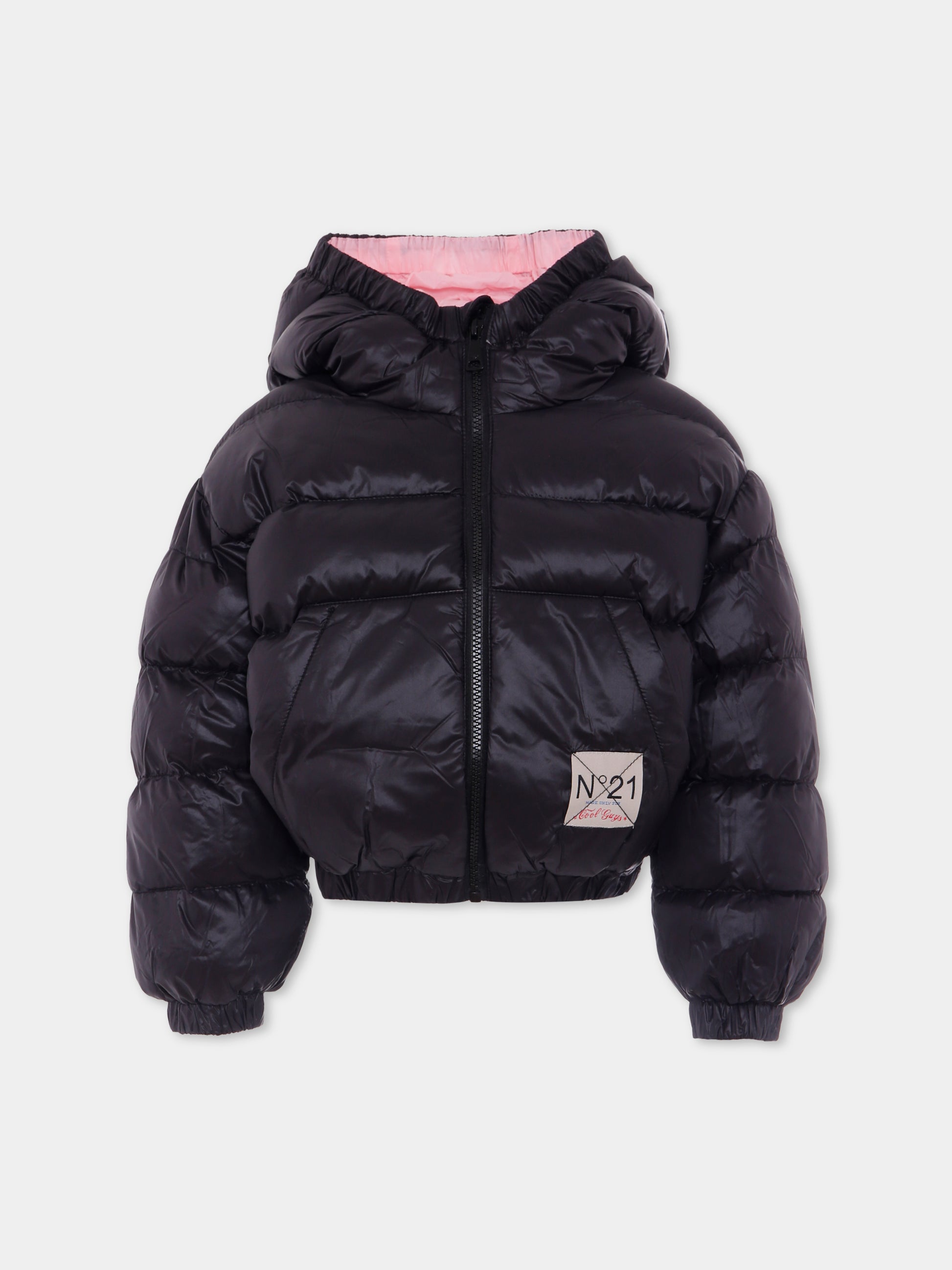 Piumino crop nero per bambina con logo,N°21 Kids,N21975 N0002 0N900