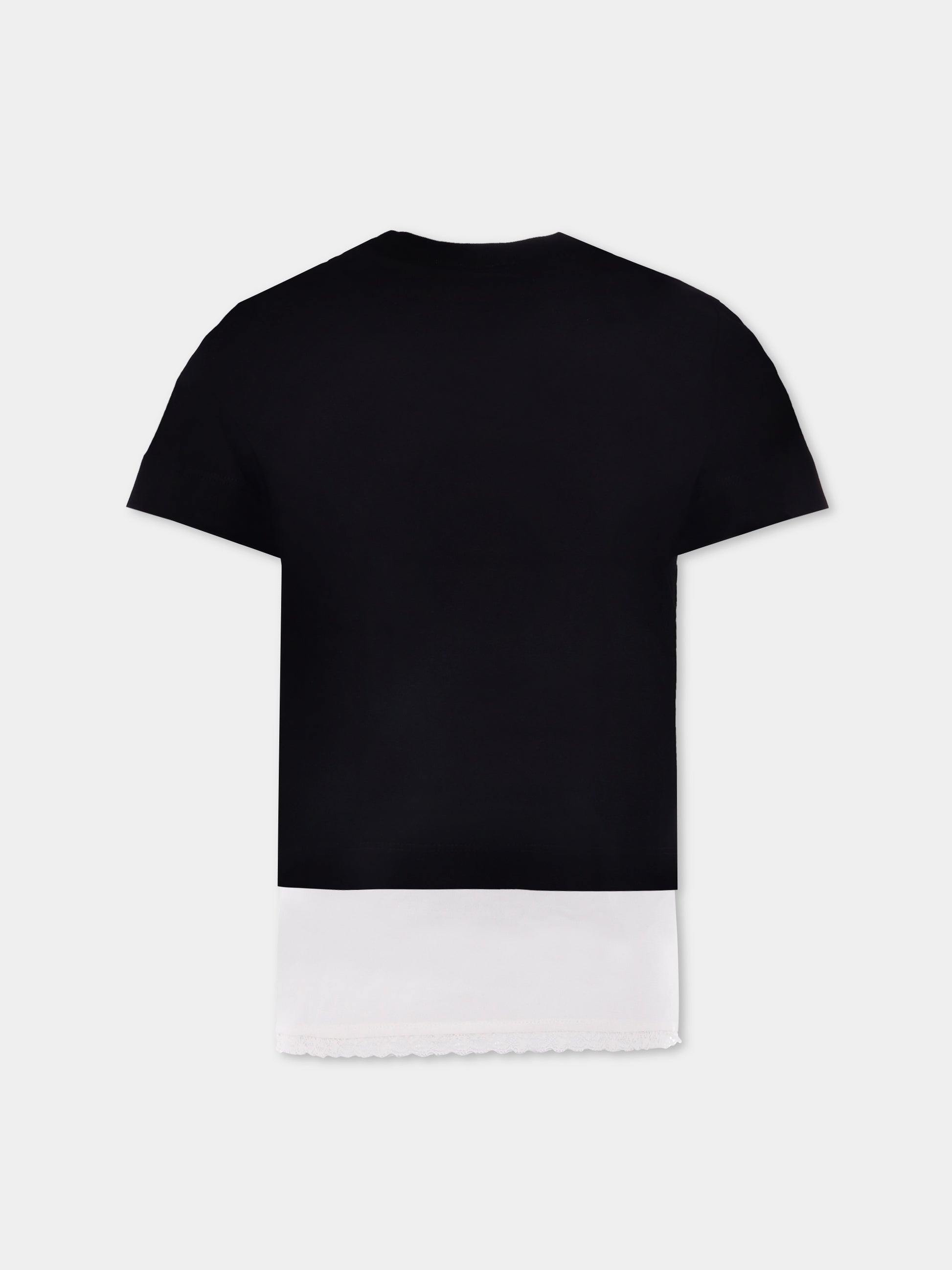 T-shirt nera per bambina con logo,N°21 Kids,N21980 N0153 0N900