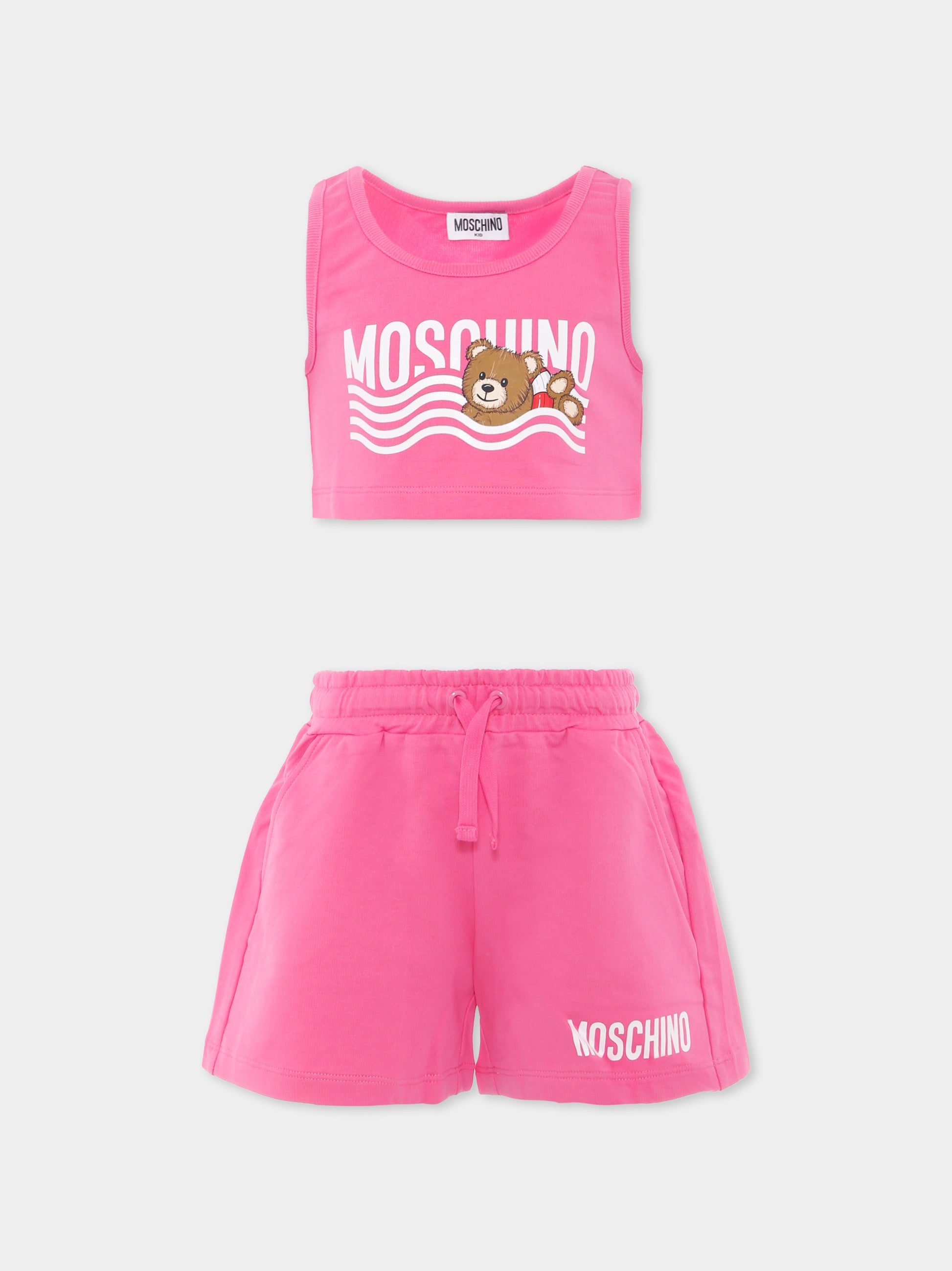 Completo fucsia per bambina con Teddy Bear,Moschino Kids,HDG01D LCA19 50533