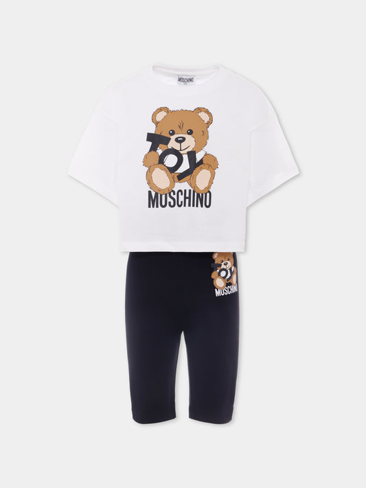 Completo bianco per bambina con Teddy Bear,Moschino Kids,HDG01H LBA00 81214