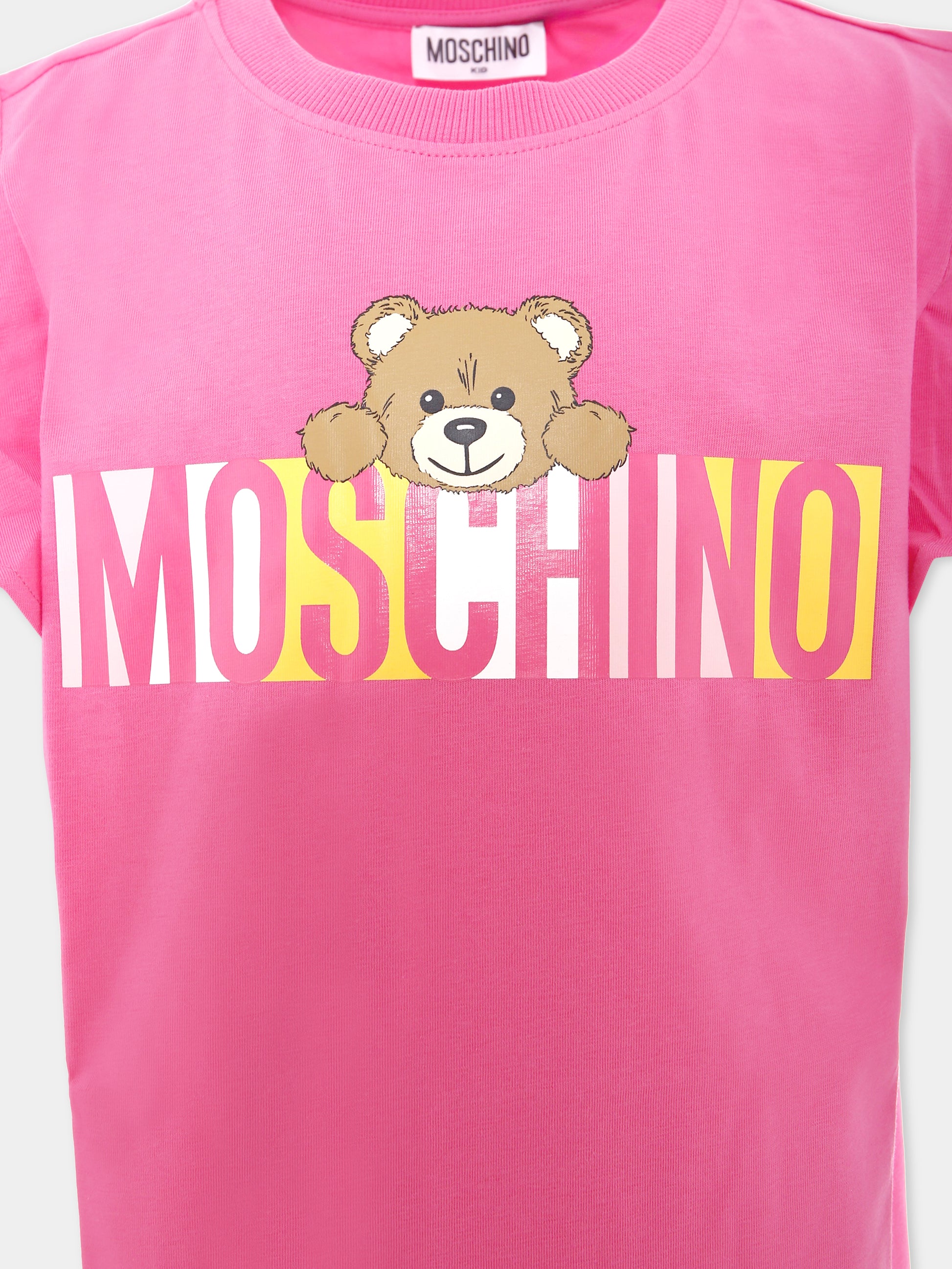 Vestito fucsia per bambina con Teddy Bear e logo,Moschino Kids,HDV0G8 LBA00 50533
