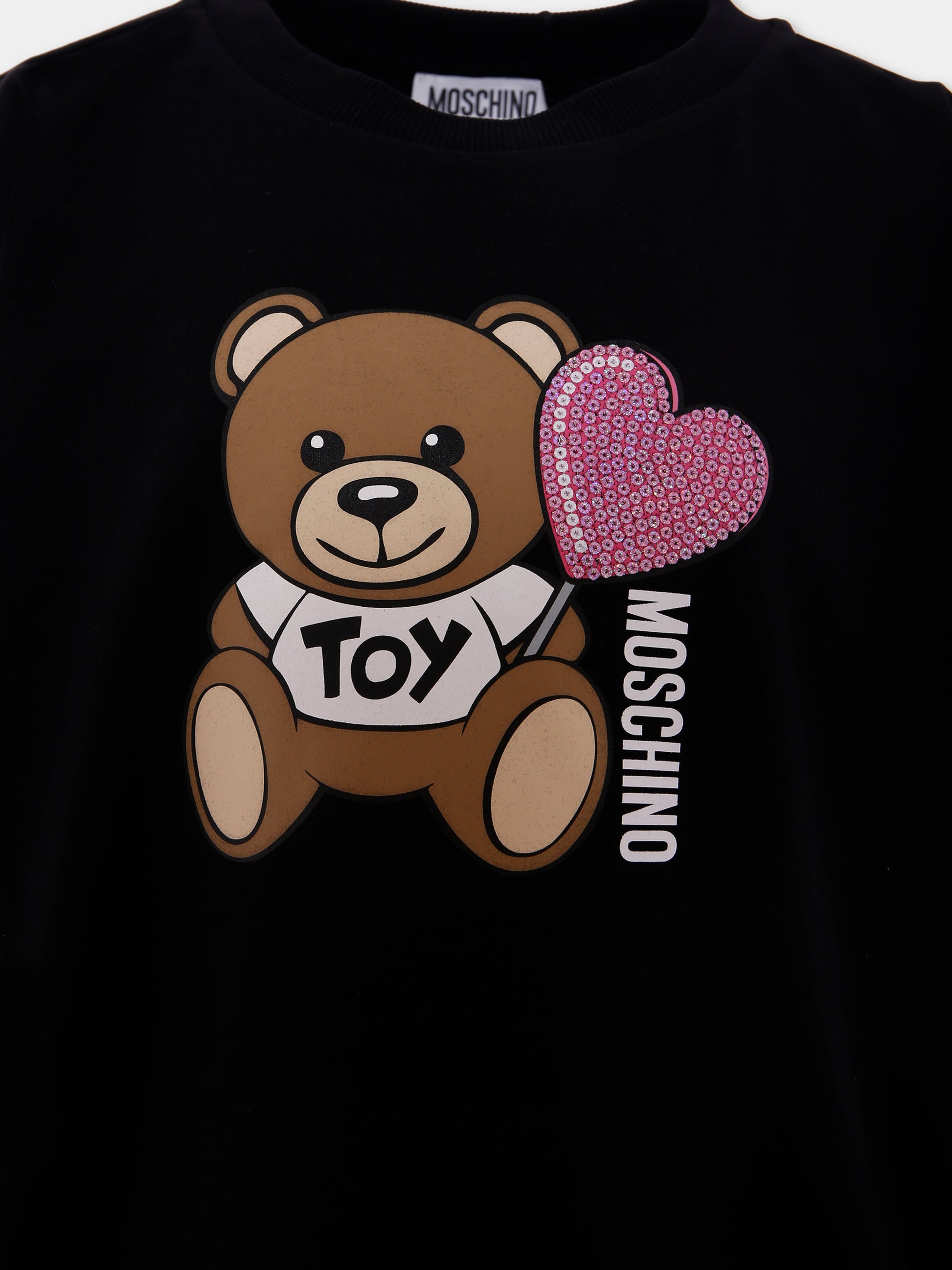 Vestito nero per bambina con Teddy Bear e cuore,Moschino Kids,HDV0G9 LAA40 60100