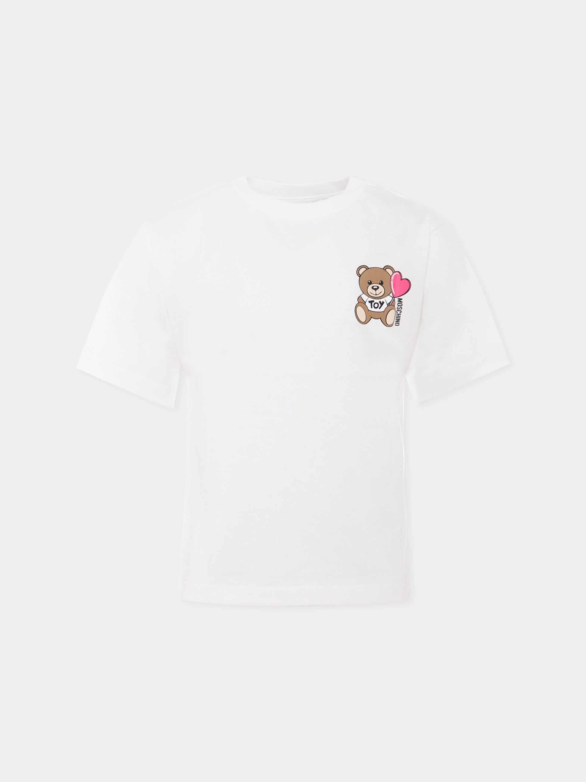 T-shirt avorio per bambina con Teddy Bear e cuore,Moschino Kids,HHM060 LAA02 10063