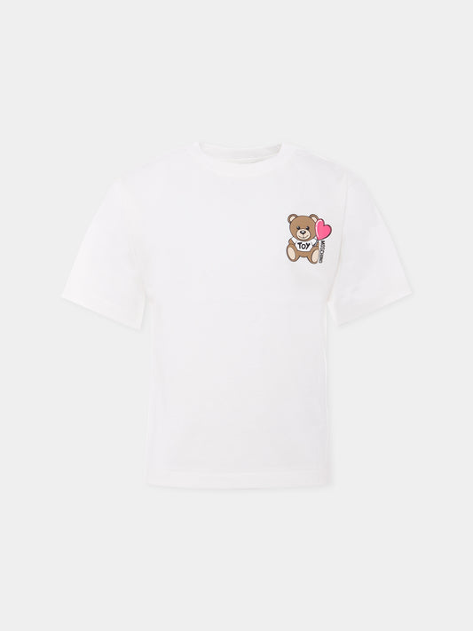 T-shirt avorio per bambina con Teddy Bear e cuore,Moschino Kids,HHM060 LAA02 10063