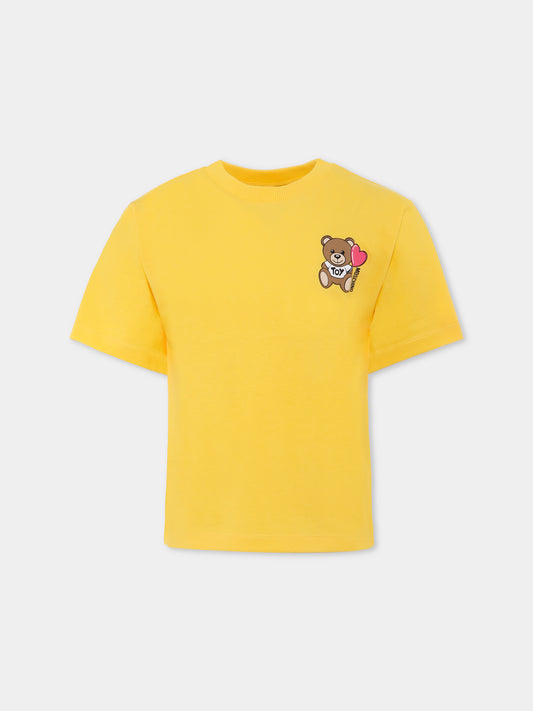 T-shirt gialla per bambina con Teddy Bear e cuore,Moschino Kids,HHM060 LAA02 50577