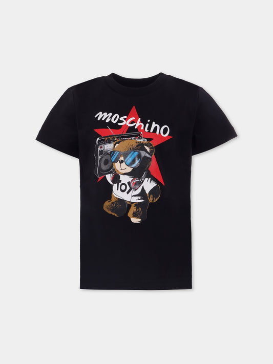 T-shirt nera per bambino con Teddy Bear,Moschino Kids,HXM04K LAA24 60100