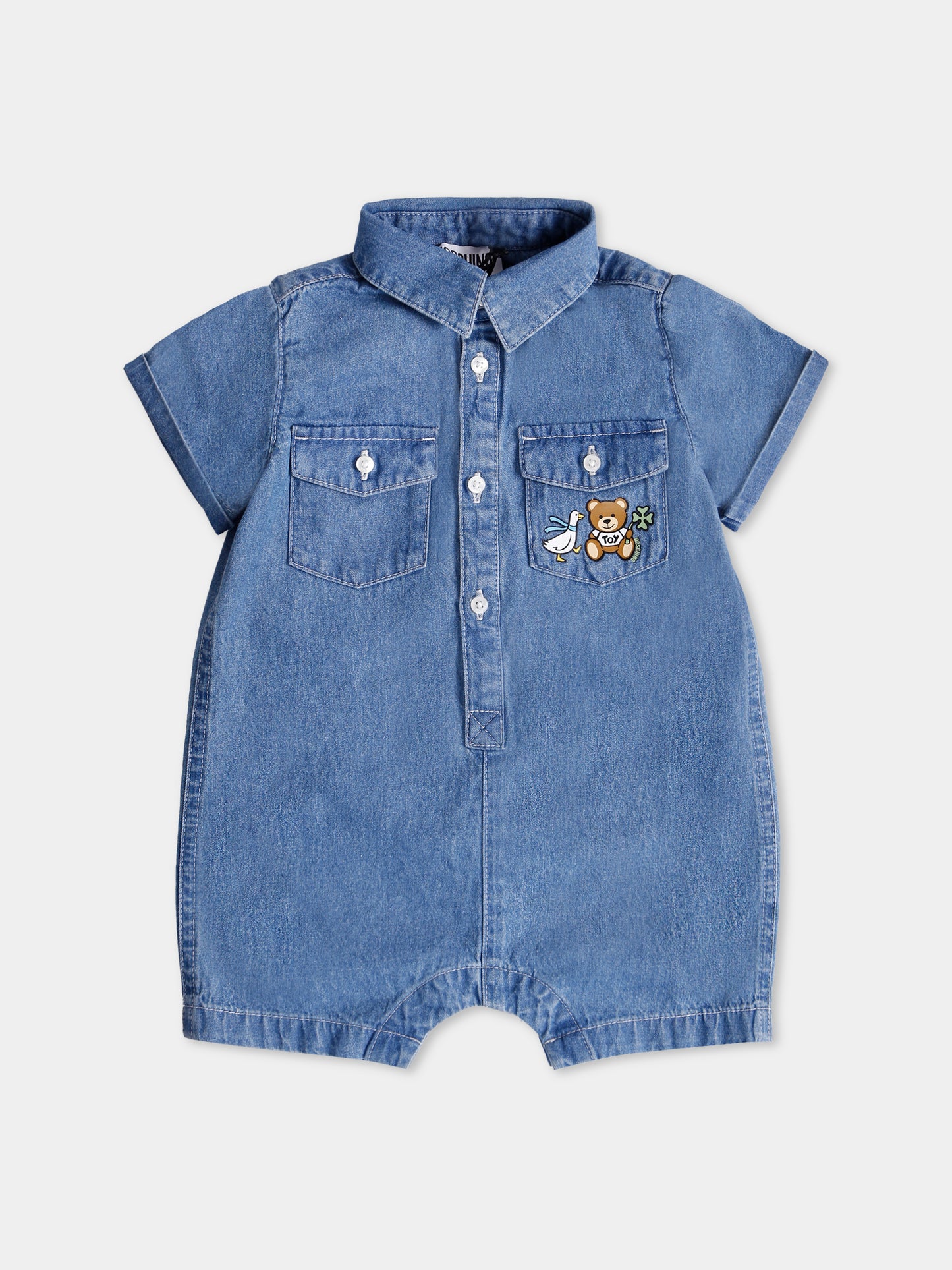 Pagliaccetto denim per neonato con Teddy Bear,Moschino Kids,MUT045 L0E13 40933