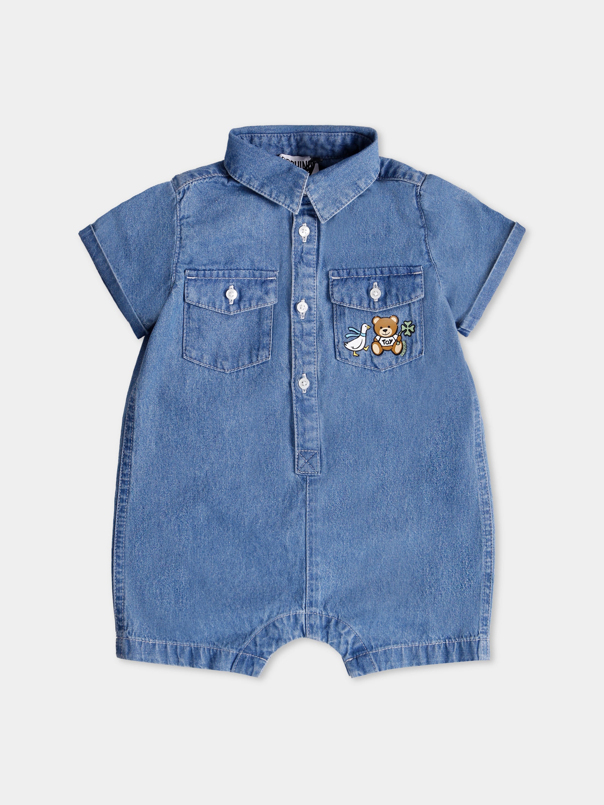 Pagliaccetto denim per neonato con Teddy Bear,Moschino Kids,MUT045 L0E13 40933