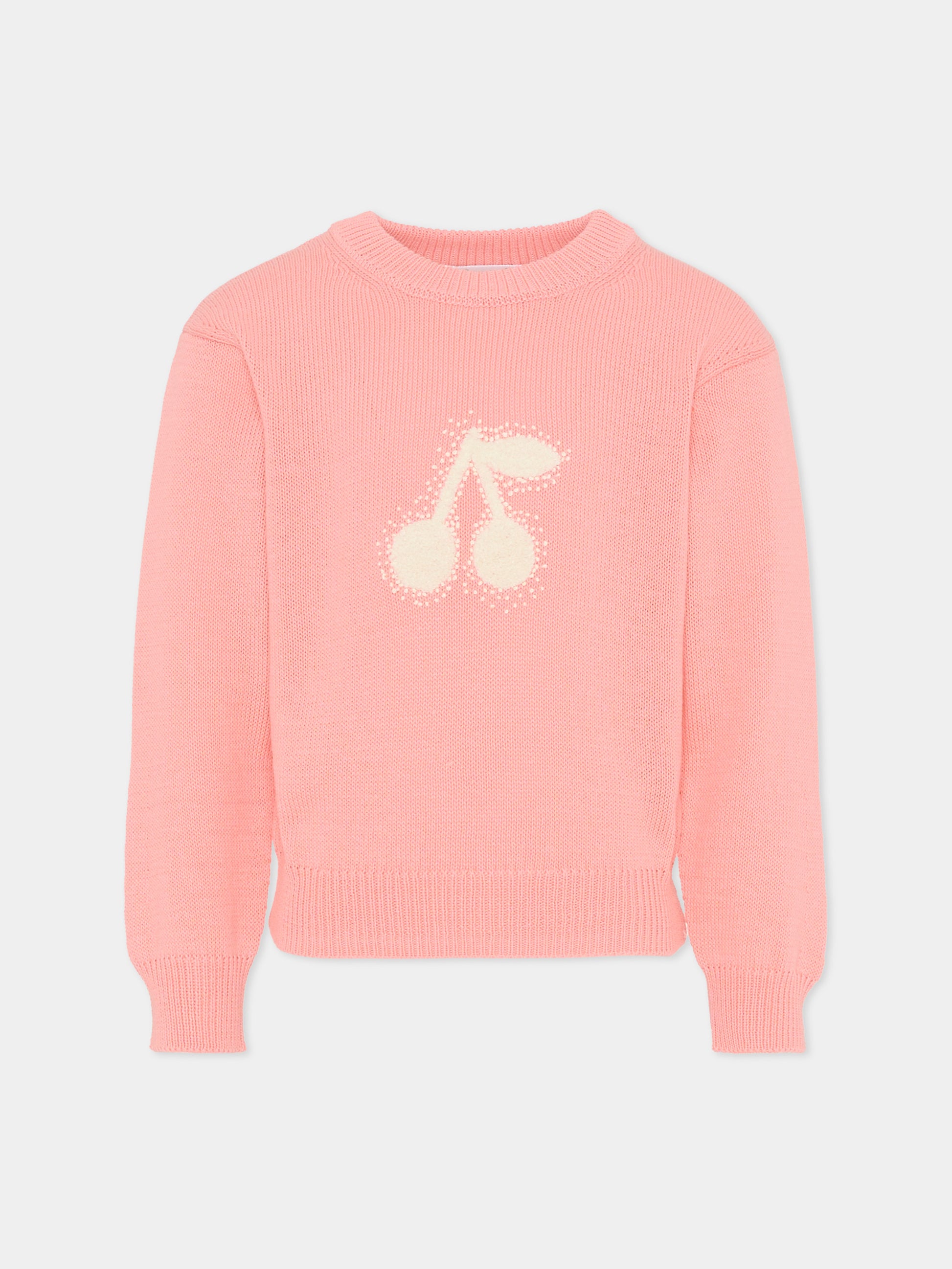 Maglione rosa per bambina con ciliegie,Bonpoint,S06GJUK00001 028D