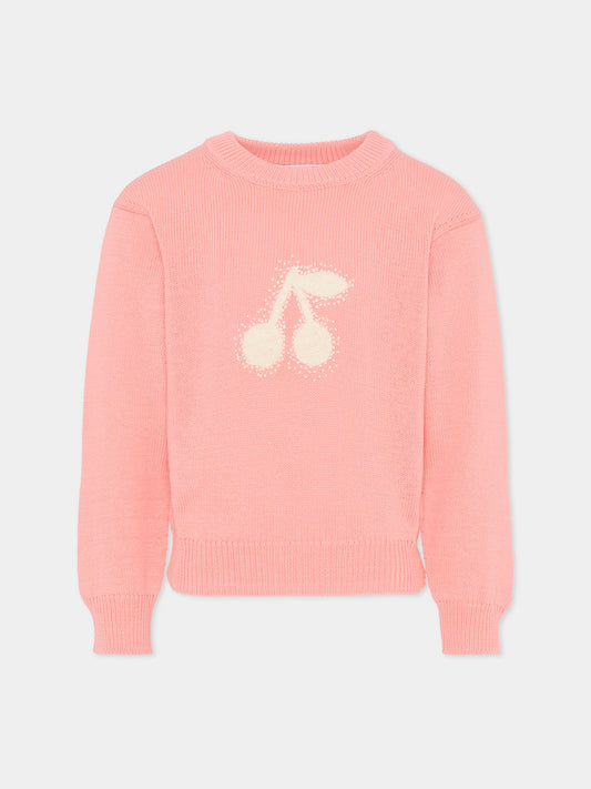 Maglione rosa per bambina con ciliegie,Bonpoint,S06GJUK00001 028D
