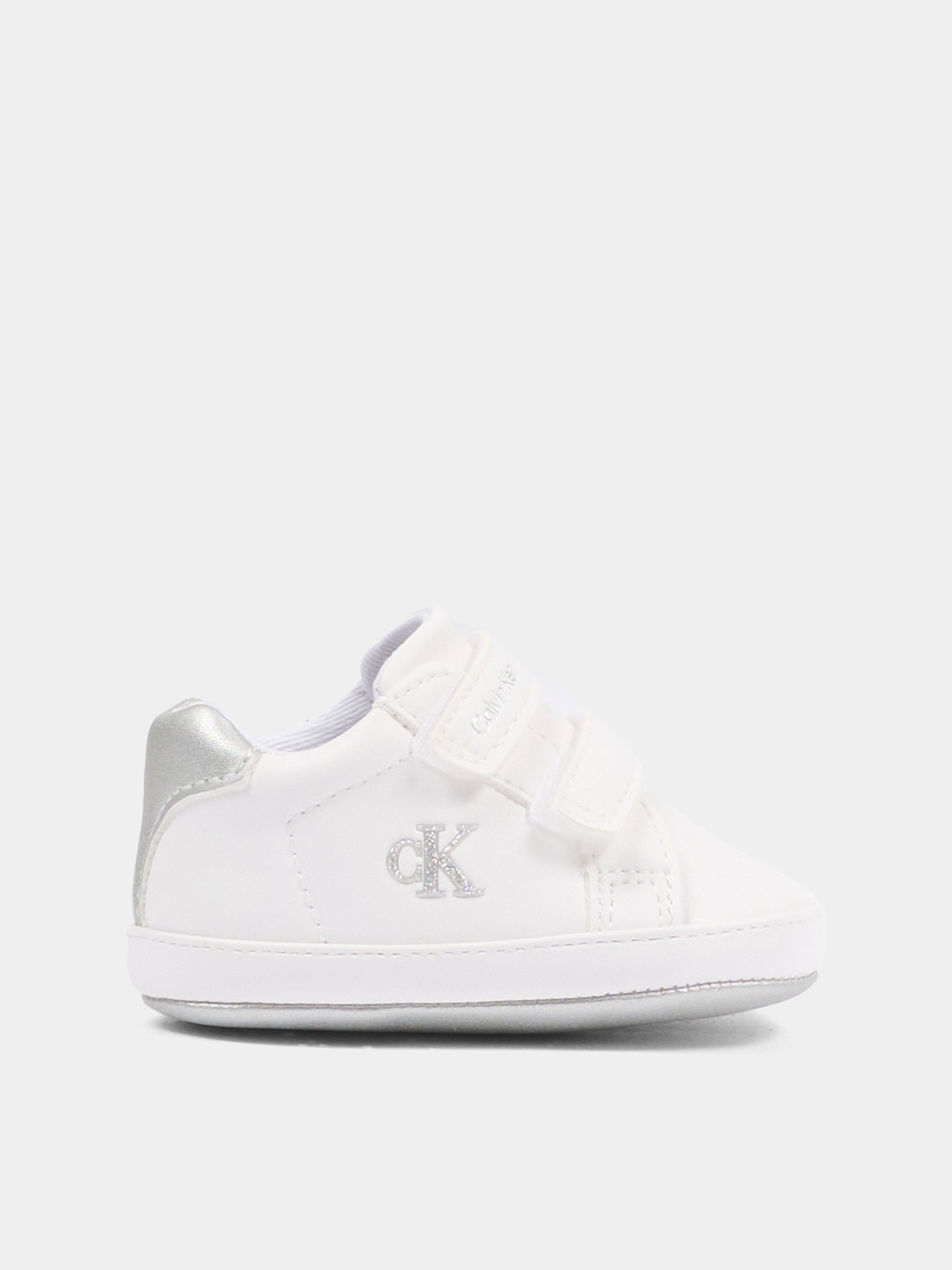 Sneakers bianche per neonata con logo in lurex,Calvin Klein Kids,V0A9 83201 1582X025