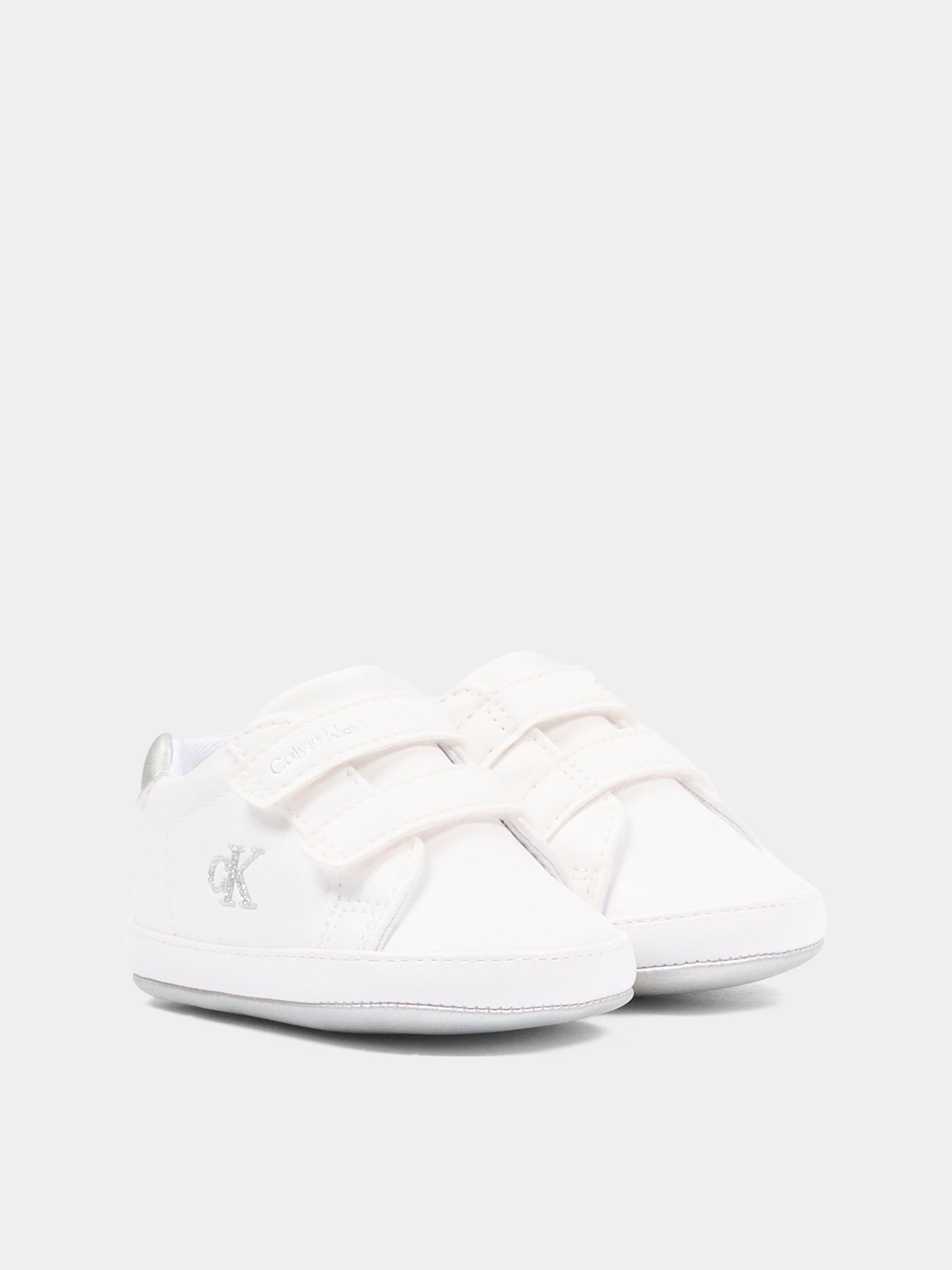 Sneakers bianche per neonata con logo in lurex,Calvin Klein Kids,V0A9 83201 1582X025
