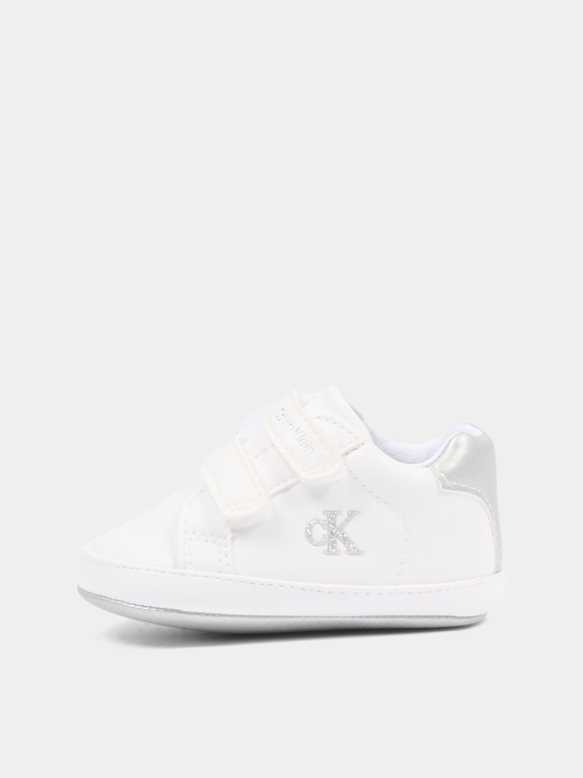 Sneakers bianche per neonata con logo in lurex,Calvin Klein Kids,V0A9 83201 1582X025