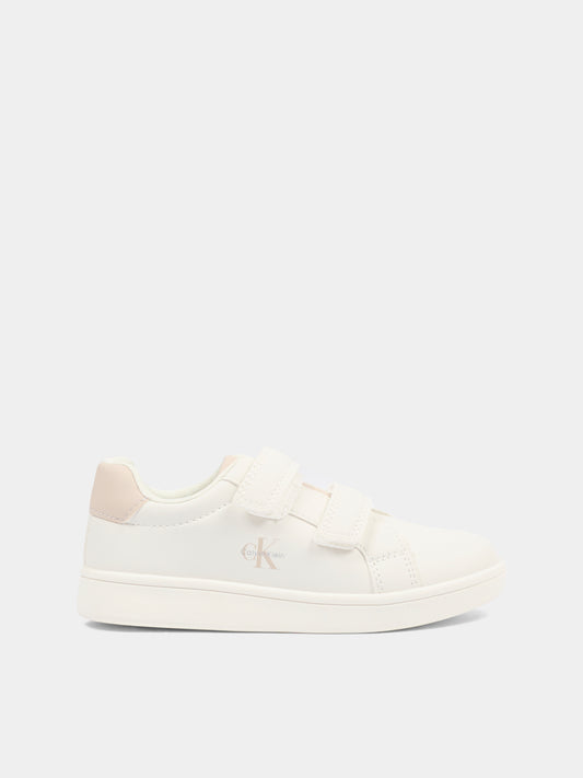 Sneakers bianche per neonata e bambina con logo beige,Calvin Klein Kids,V1X9 83276 1355A472