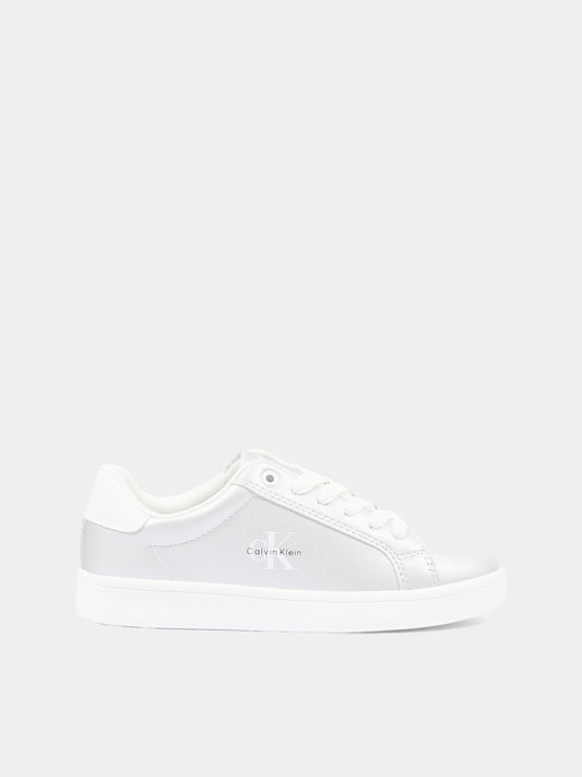 Sneakers argento per bambina con logo,Calvin Klein Kids,V3A9 83211 0376X059