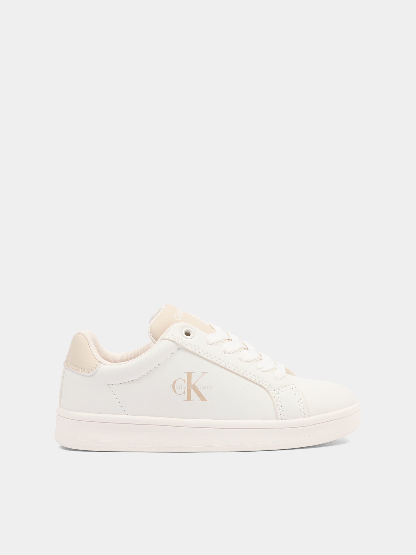Sneakers bianche per bambina con logo beige,Calvin Klein Kids,V3X9 83285 1355A472