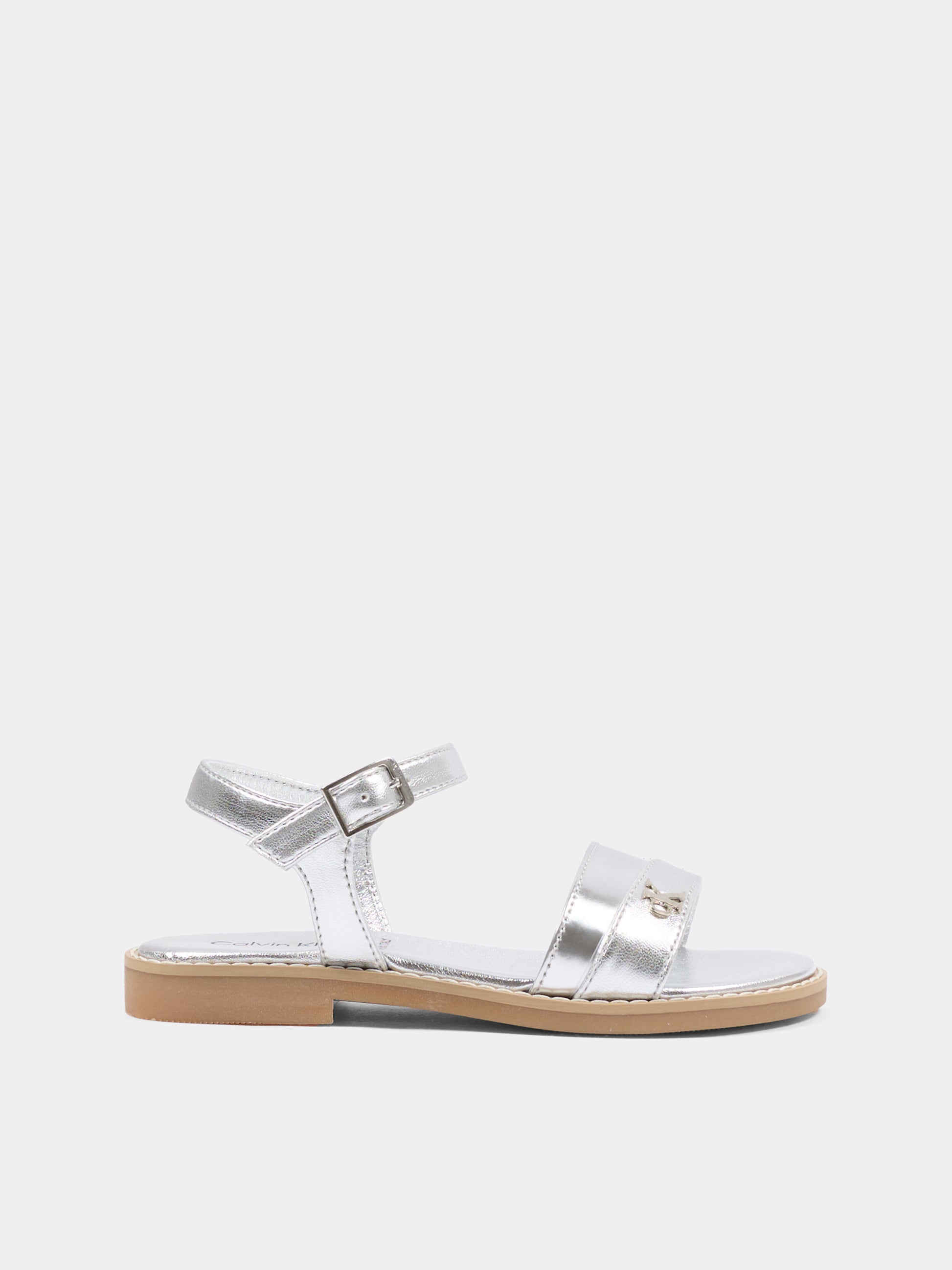 Sandali argento per bambina con logo,Calvin Klein Kids,V4A2 83355 0504904