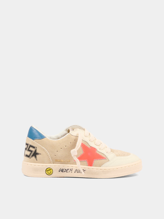 Sneakers Ball Star beige per bambino con stella,Golden Goose,GYF00439 F008050 15863