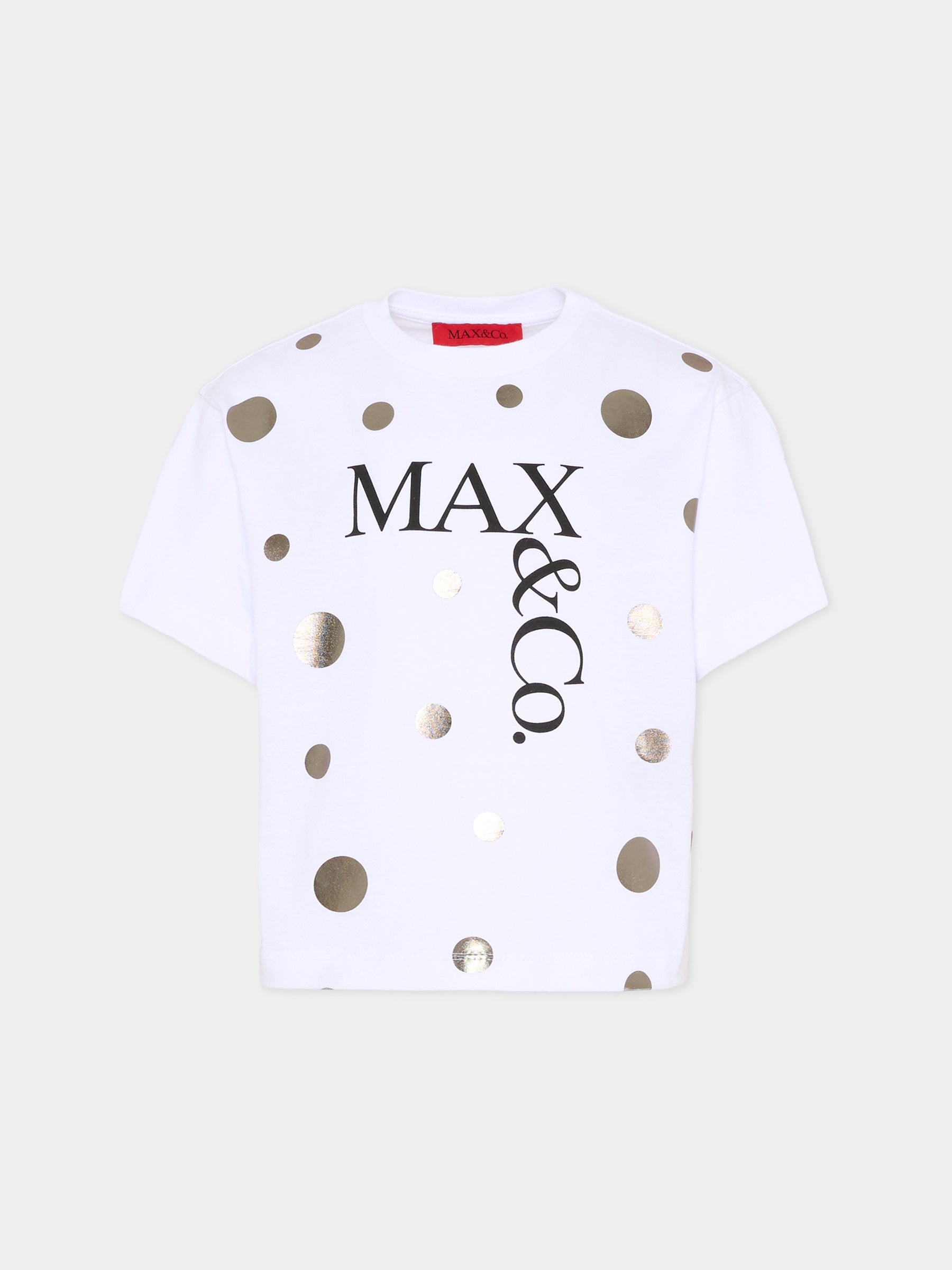 T-shirt bianca per bambina con pois,Max&co,MX0289 MX057 MX100