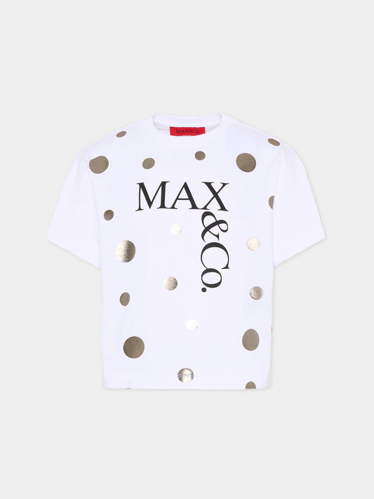 T-shirt bianca per bambina con pois,Max&co,MX0289 MX057 MX100
