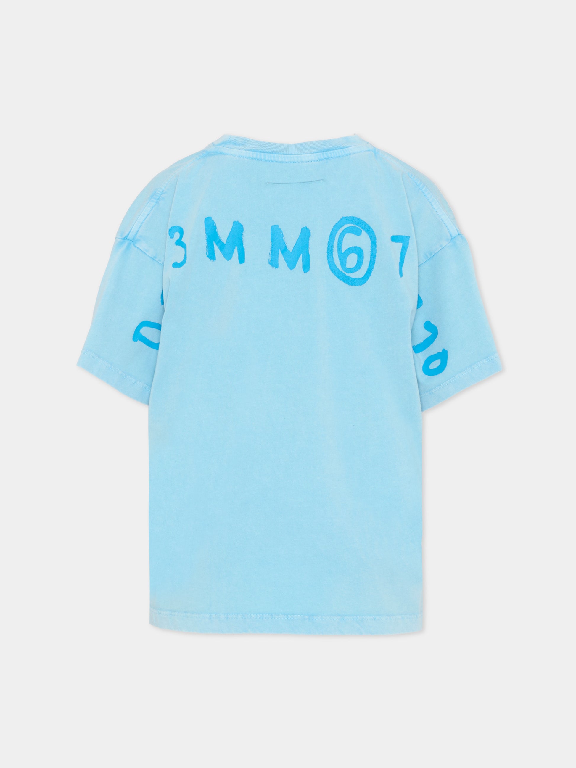 T-Shirt azzurra per bambino con logo numerico,Mm6 Maison Margiela,M60985 MM07Q M6809