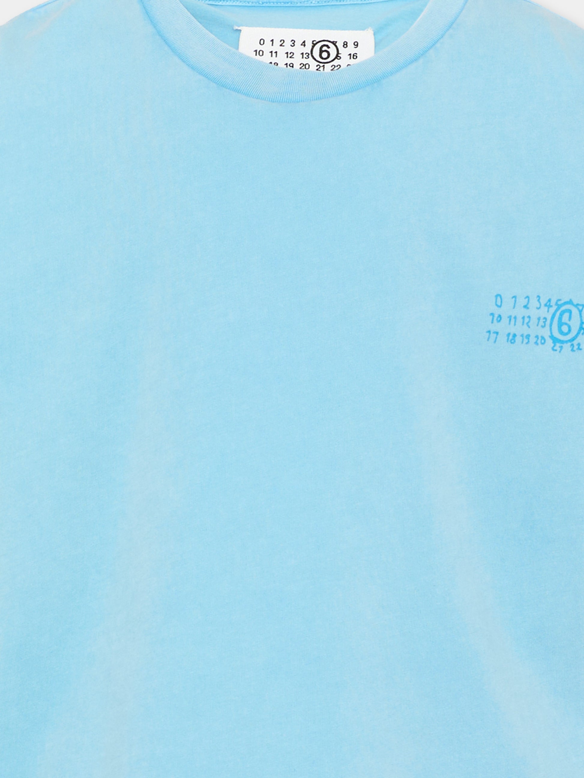T-Shirt azzurra per bambino con logo numerico,Mm6 Maison Margiela,M60985 MM07Q M6809