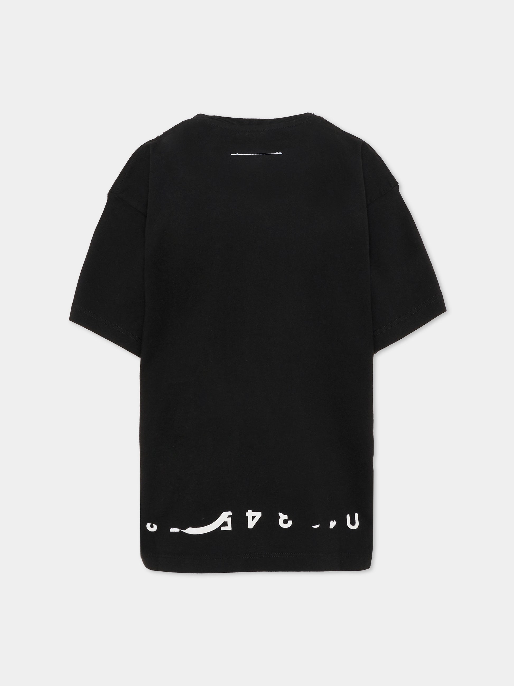 T-shirt nera per bambini con logo,Mm6 Maison Margiela,M60986 MM02Y M6900