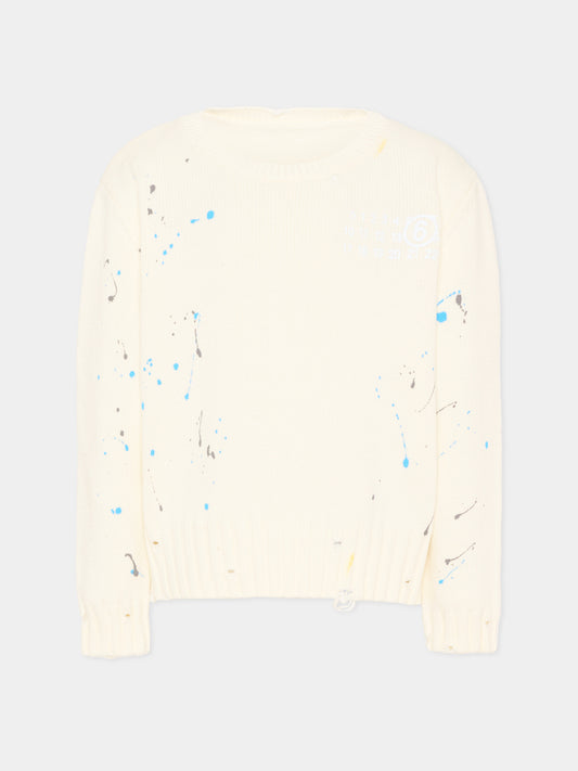 Maglione avorio per bambini con schizzi,Mm6 Maison Margiela,M61026 MM07Y M6101