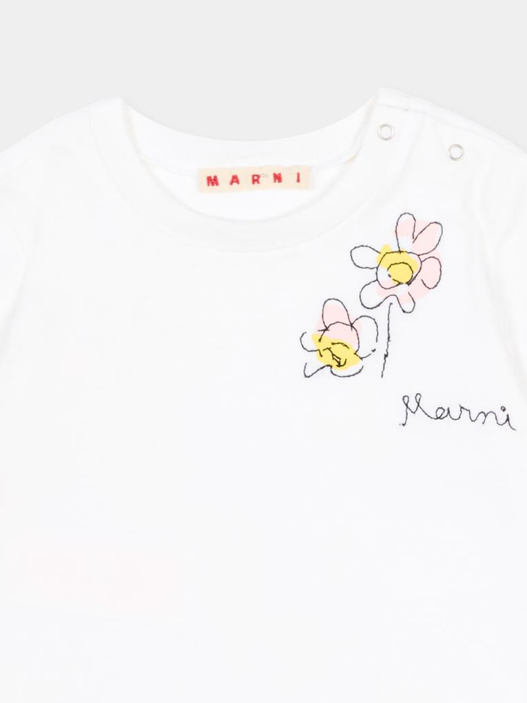 T-shirt bianca per neonata con fiori,Marni Kids,M01624 M00SG 0M100