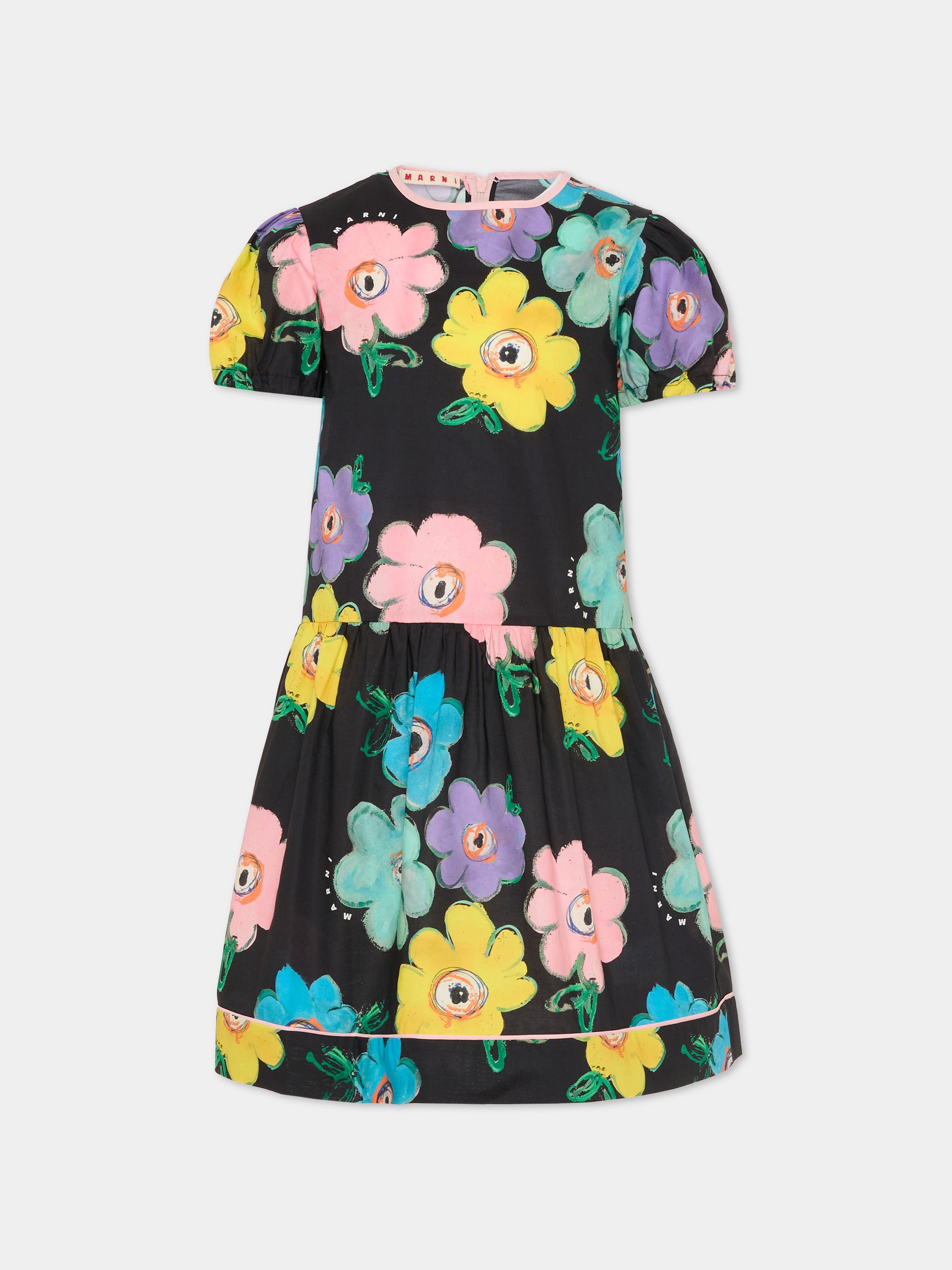 Vestito nero per bambina con stampa fiori,Marni Kids,M01668 M00WC 0M900