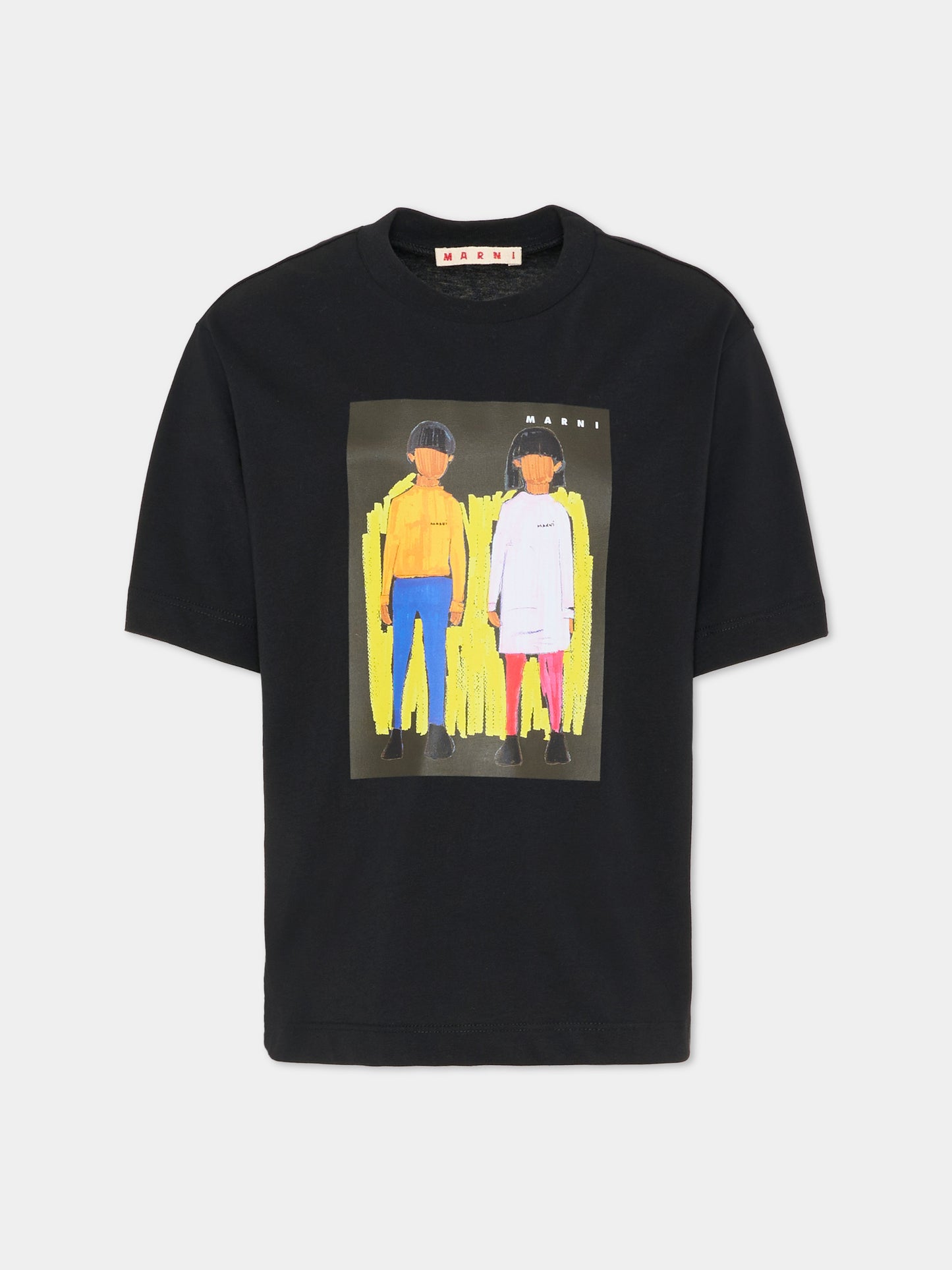 T-shirt nera per bambina con stampa bambini,Marni Kids,M01671 M00HZ 0M900