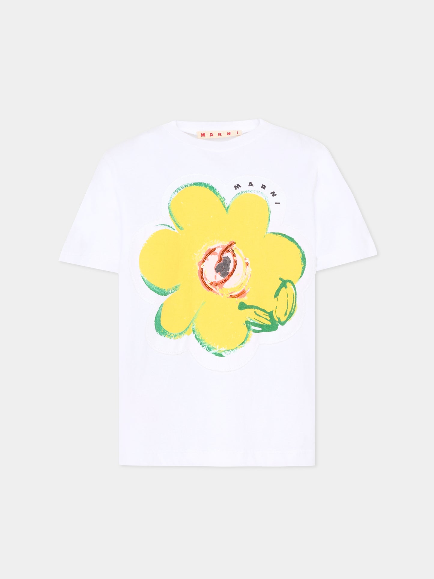 T-shirt bianca per bambina con fiore,Marni Kids,M01672 M00HZ 0M100