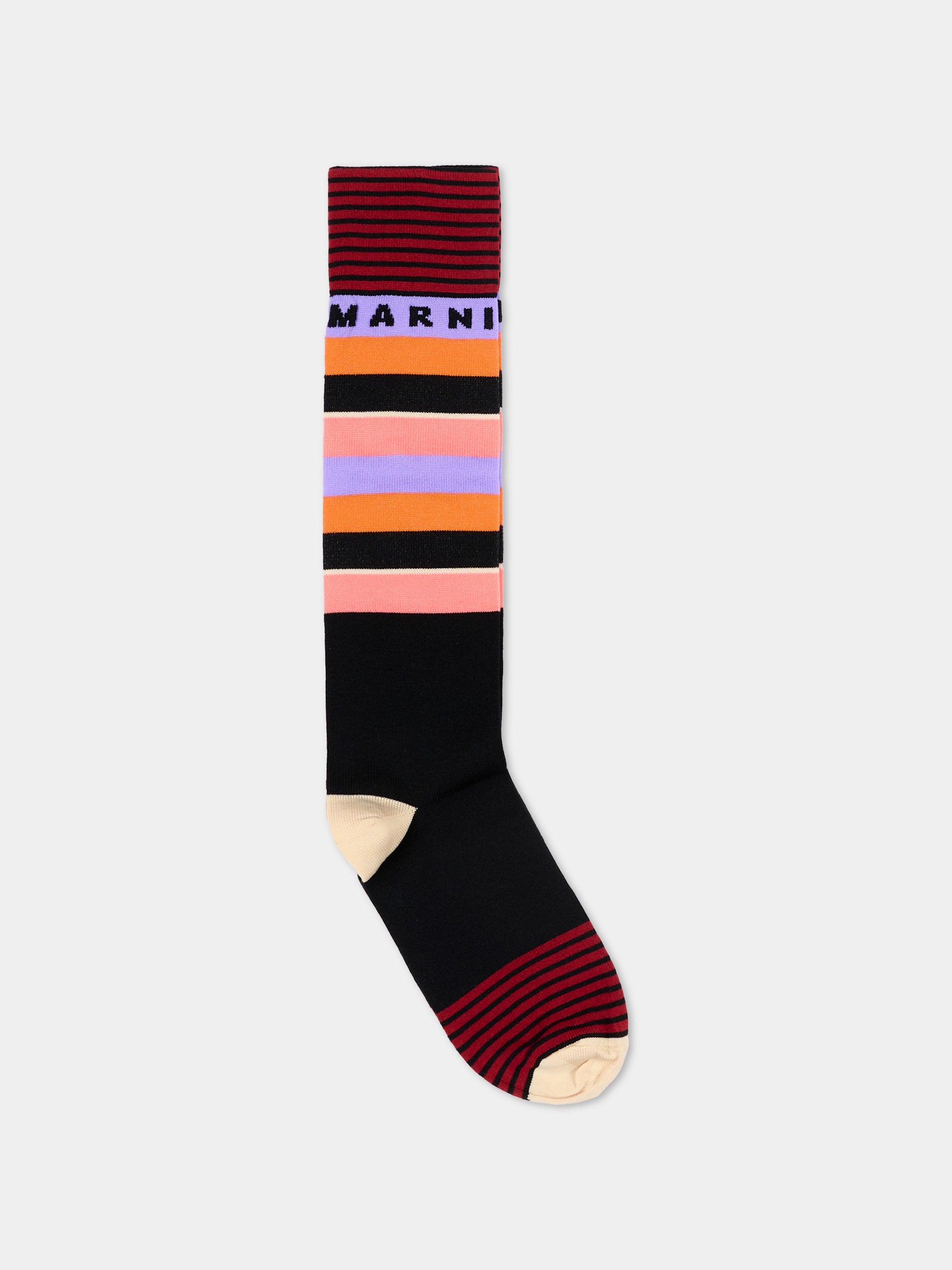 Calzini multicolor per bambina a righe con logo,Marni Kids,M01767 M00UE 0M900