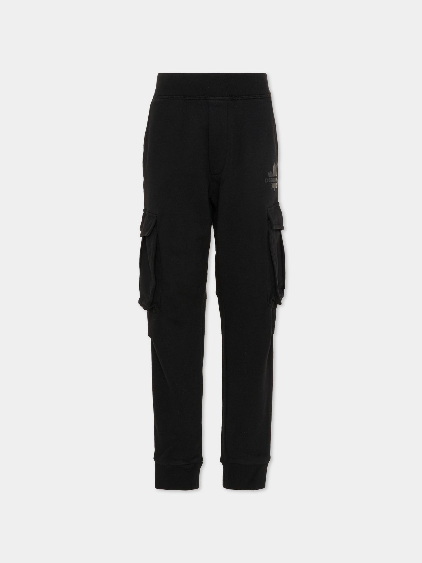 Pantaloni neri per bambino con foglia d'acero,Dsquared2,DQ2721 D0AC6 DQ900